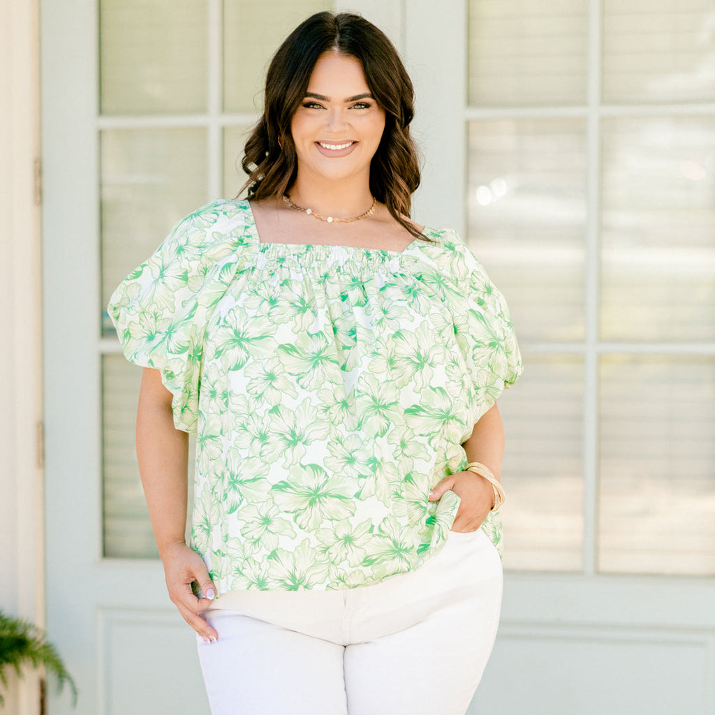 Cozy Love Top, Green Floral