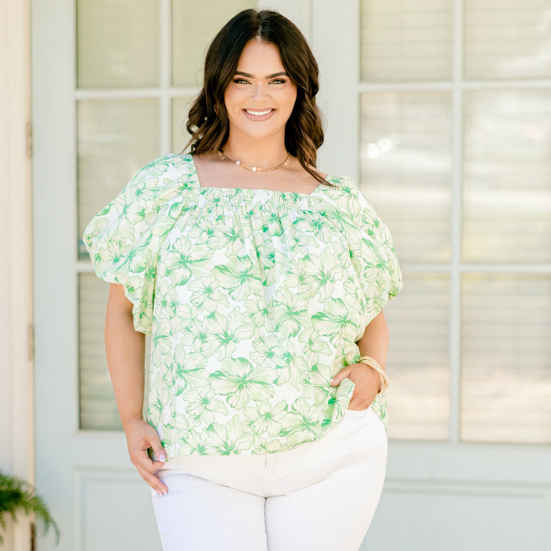 Cozy Love Top, Green Floral
