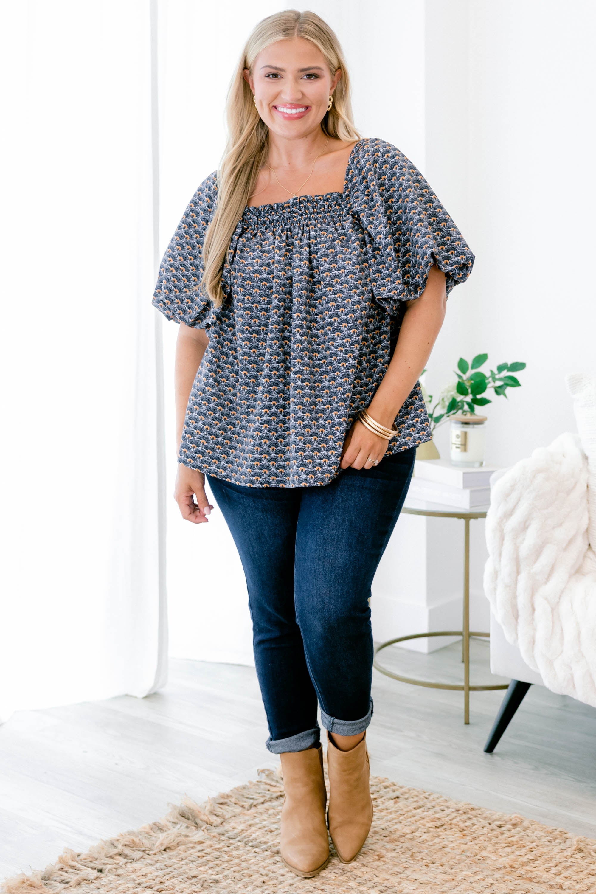 Cozy Love Top, Navy-Orange