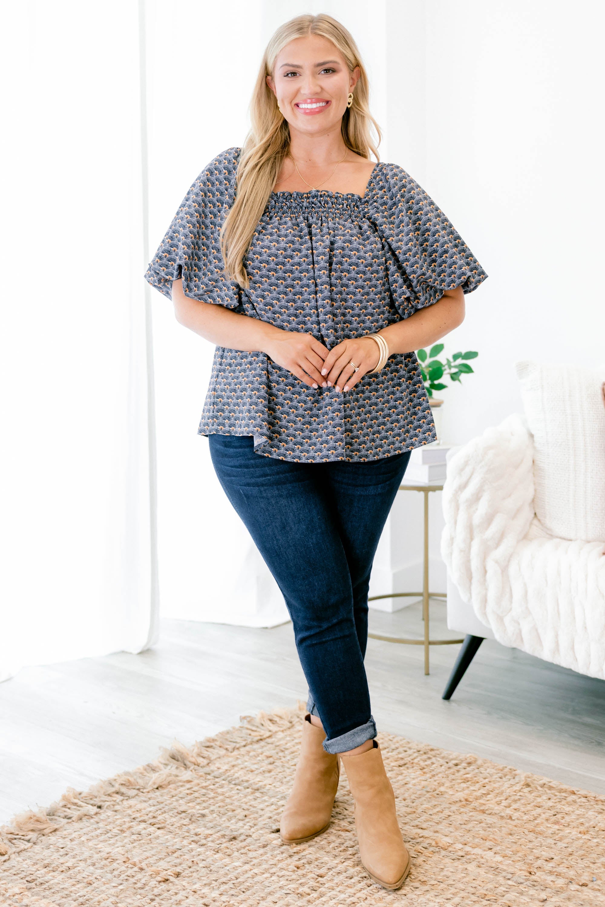 Cozy Love Top, Navy-Orange
