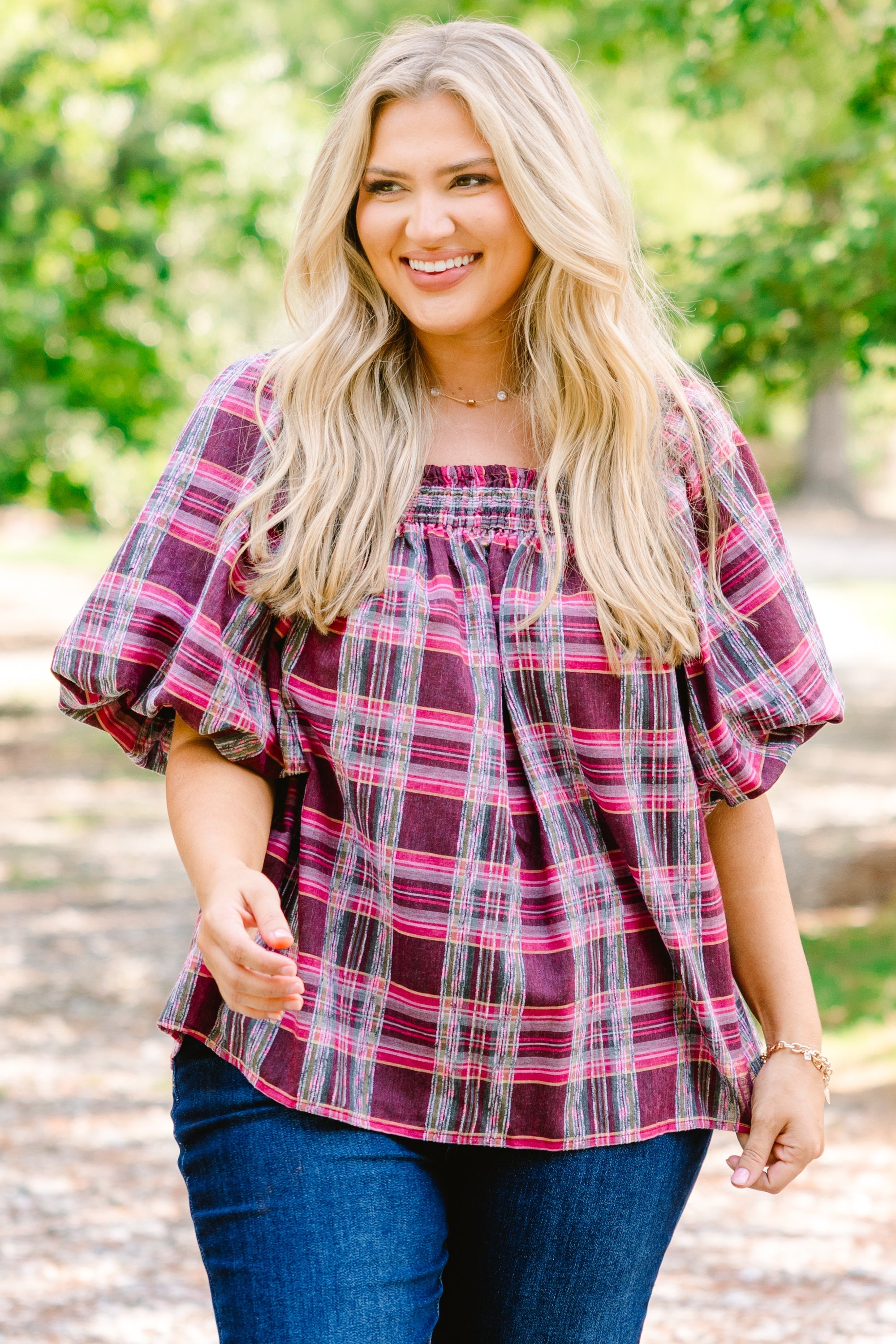 Cozy Love Top, Pink Plaid