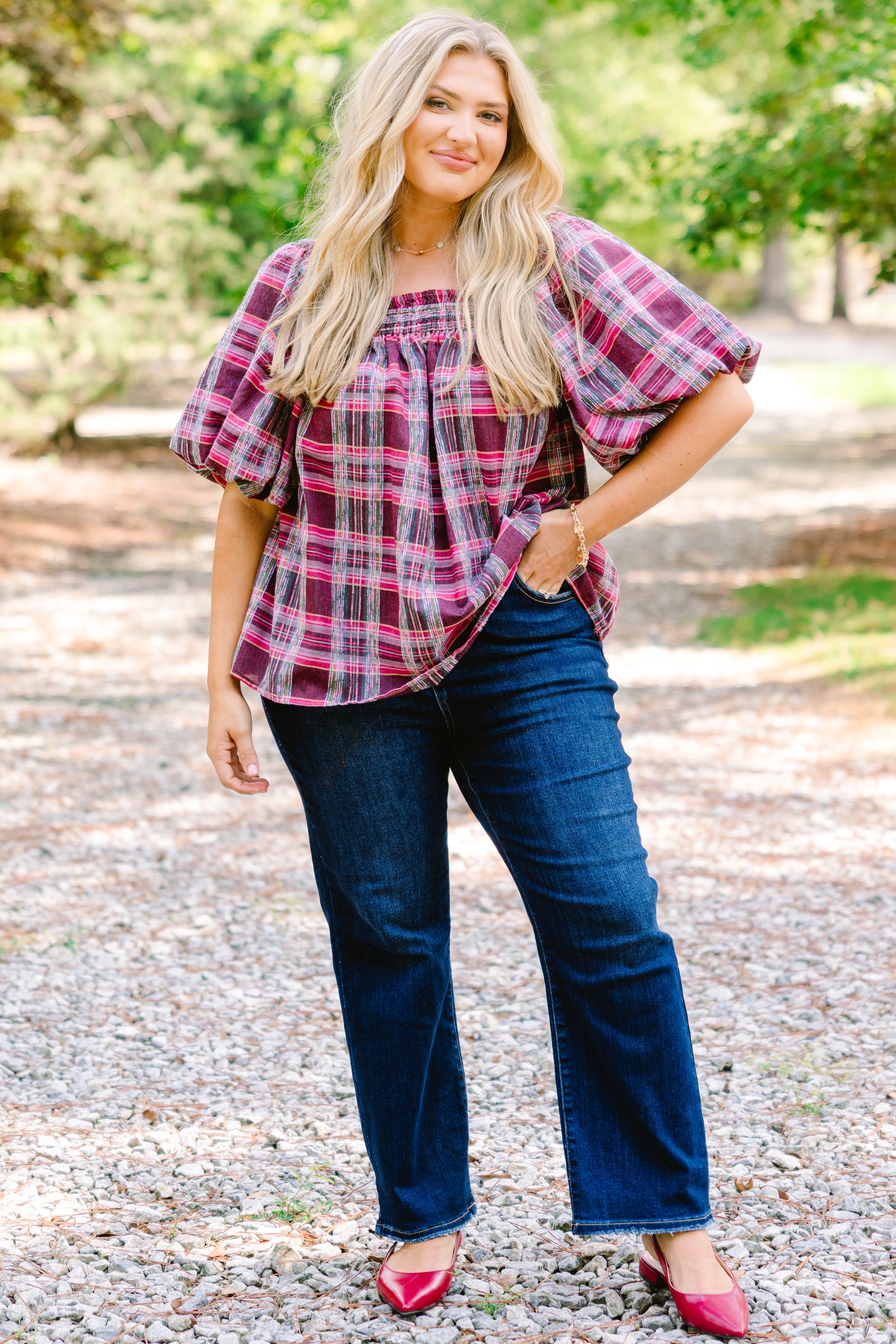 Cozy Love Top, Pink Plaid