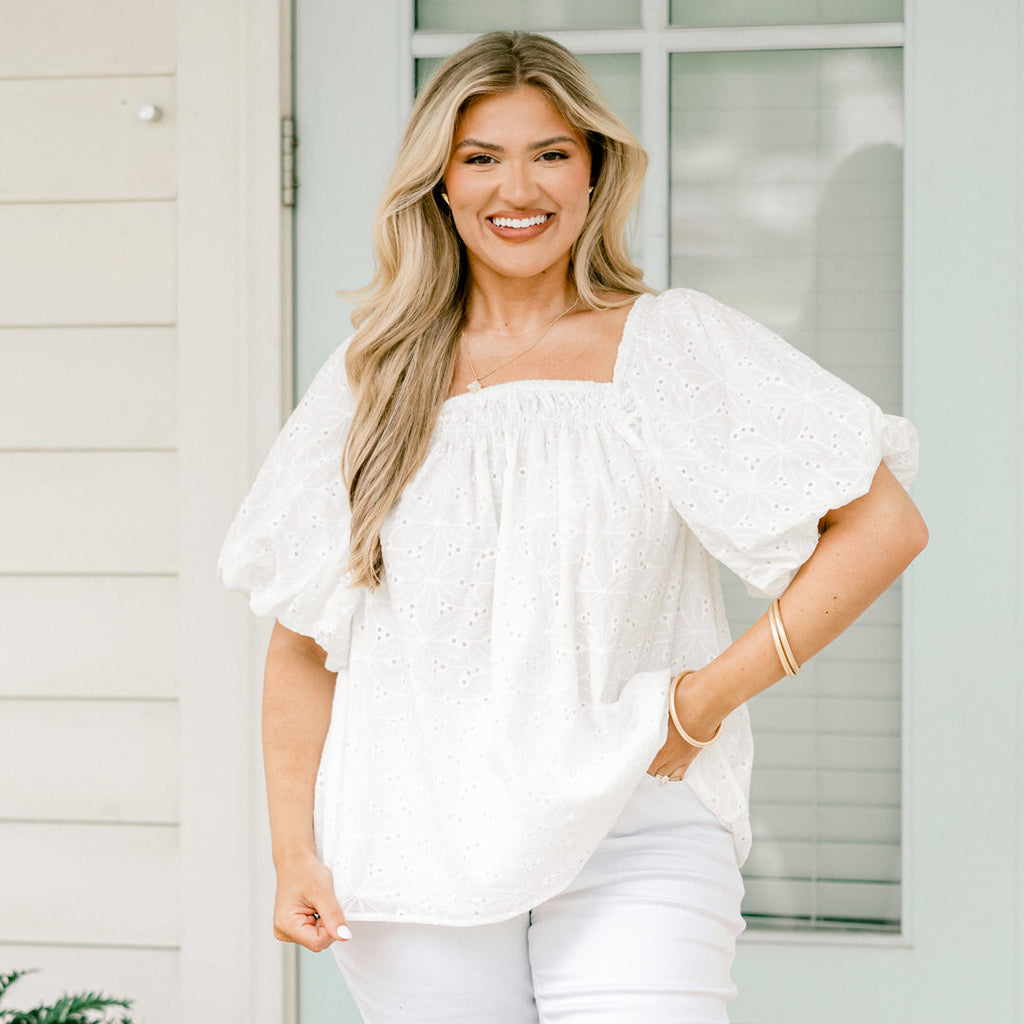 Cozy Love Top, White Eyelet