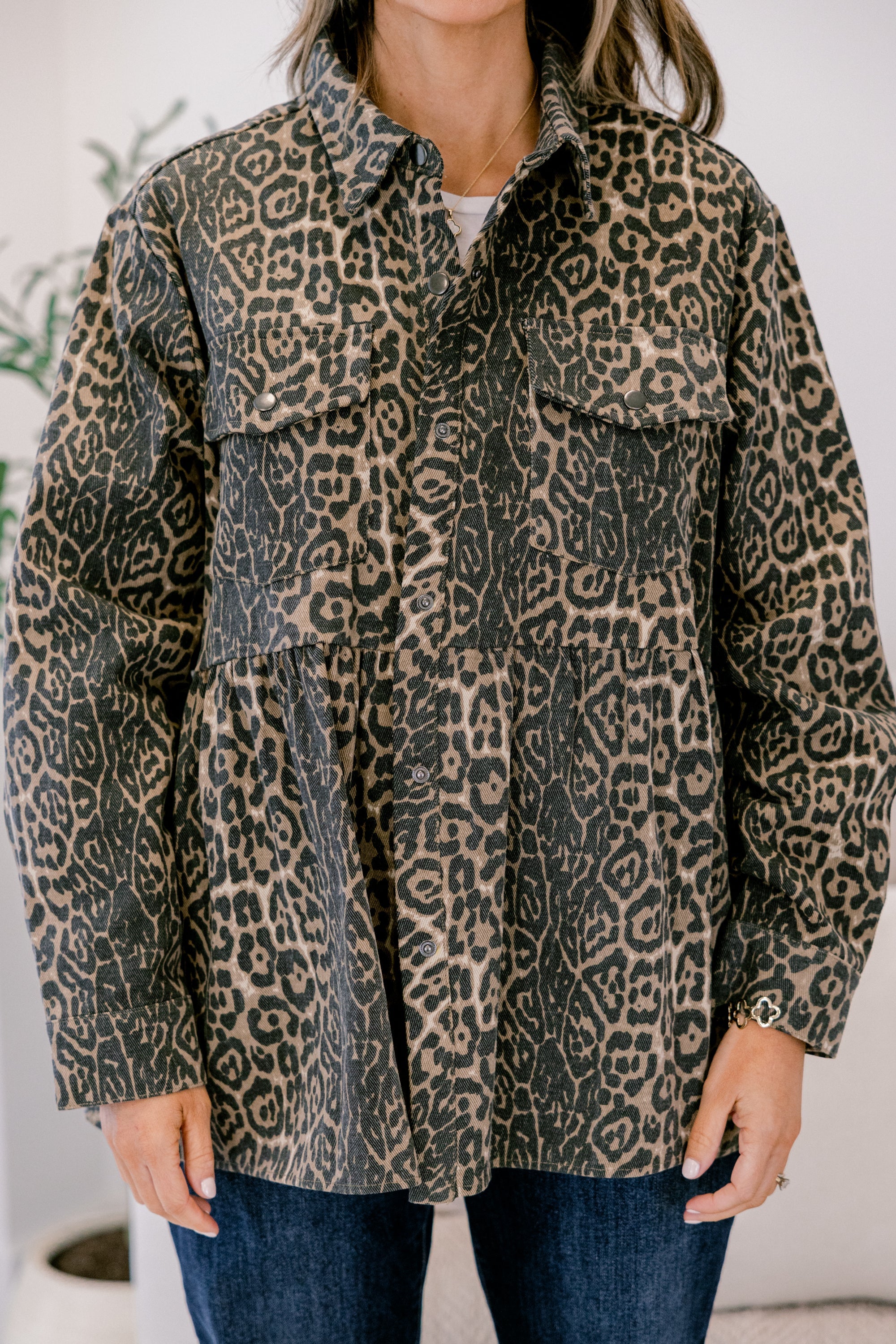 Cozy Plaid Babydoll Shacket, Leopard