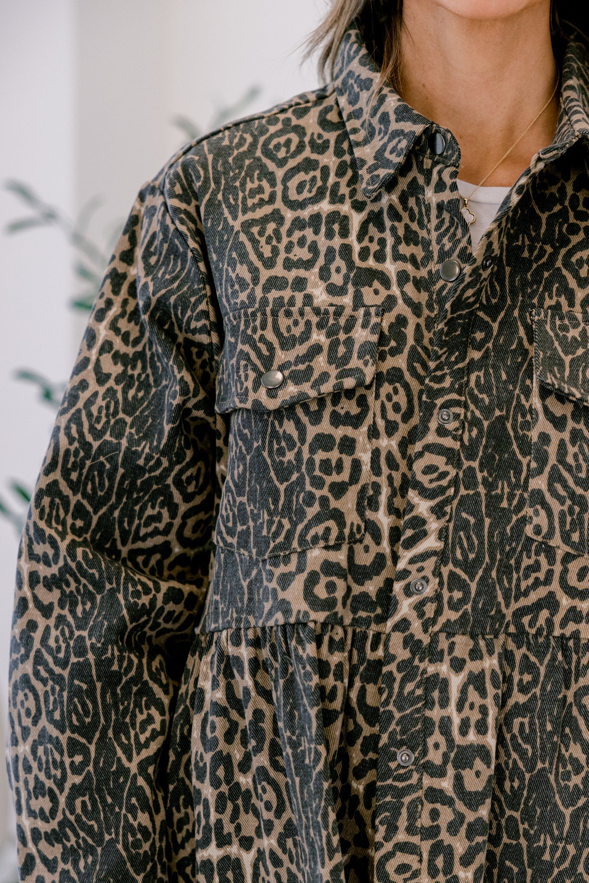 Cozy Plaid Babydoll Shacket, Leopard