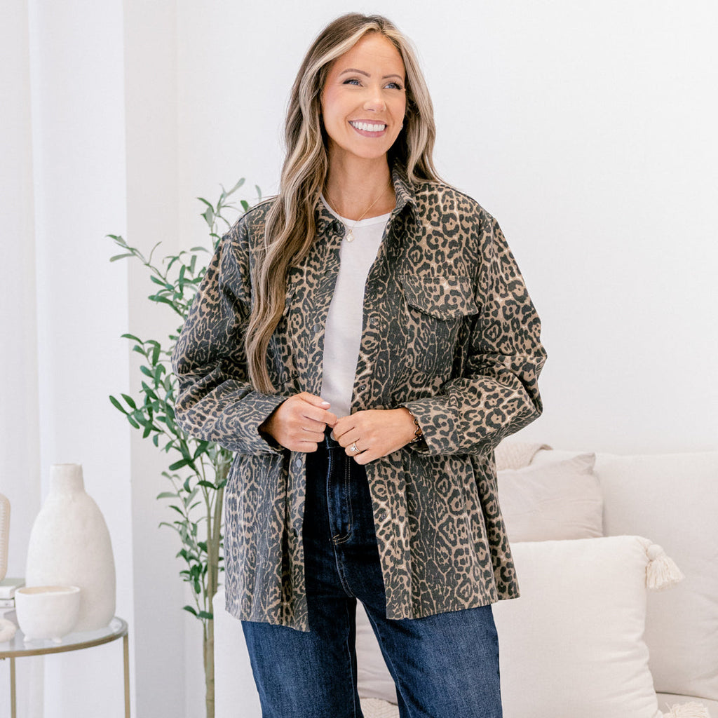 Cozy Plaid Babydoll Shacket, Leopard