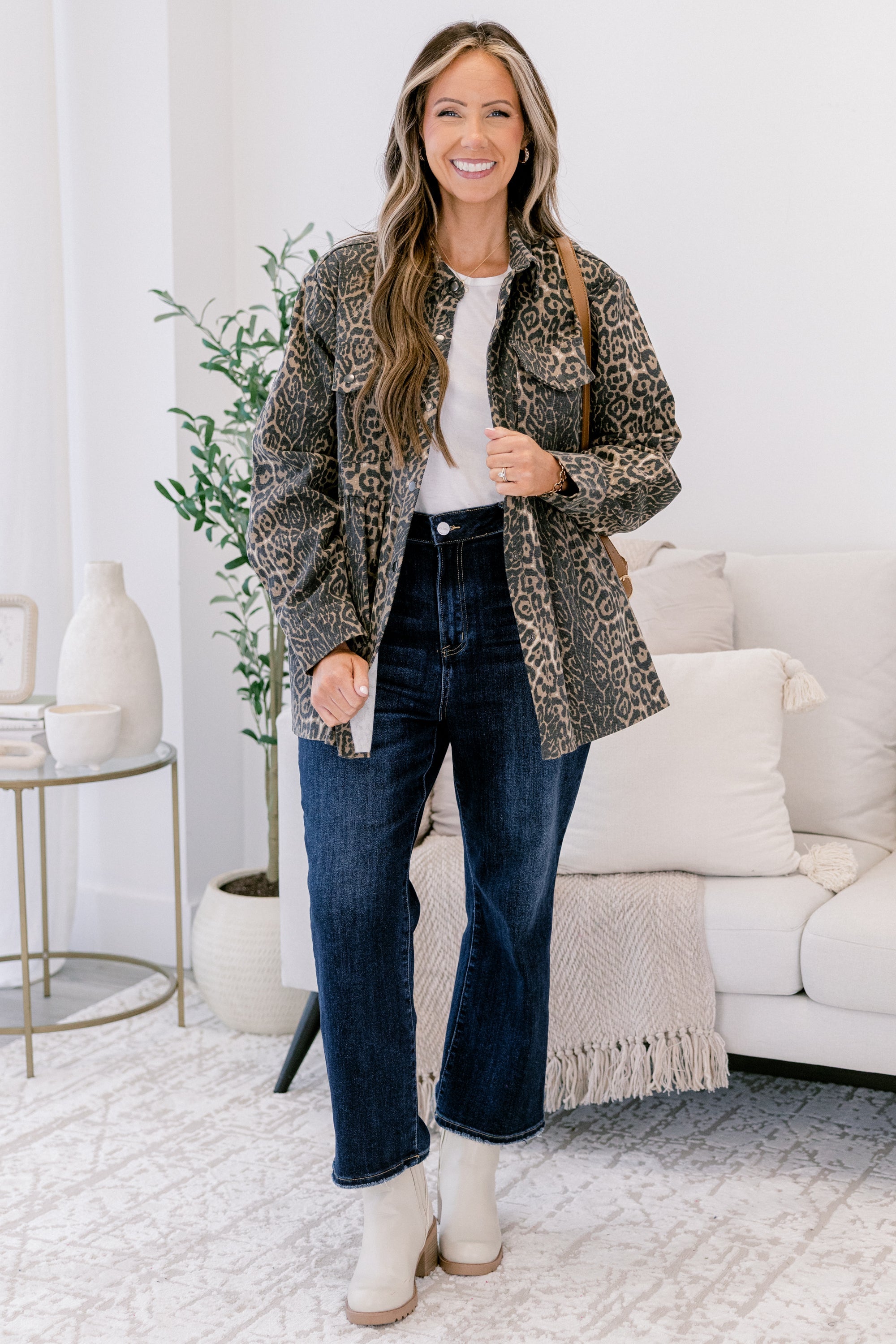 Cozy Plaid Babydoll Shacket, Leopard