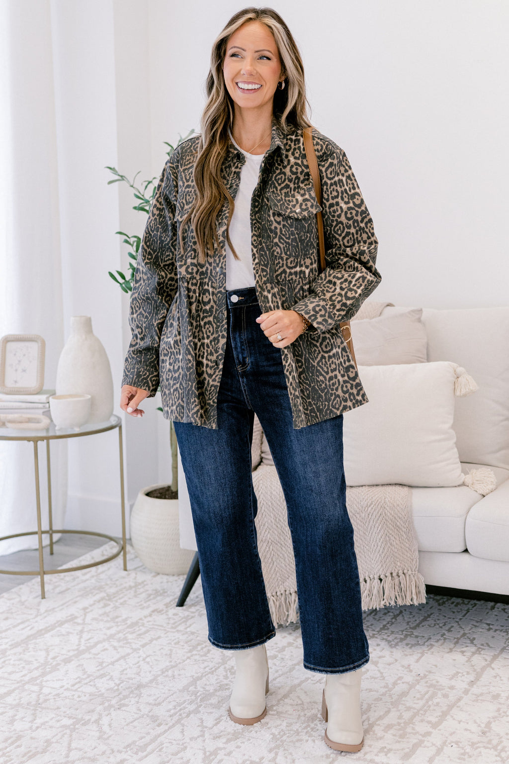 Cozy Plaid Babydoll Shacket, Leopard