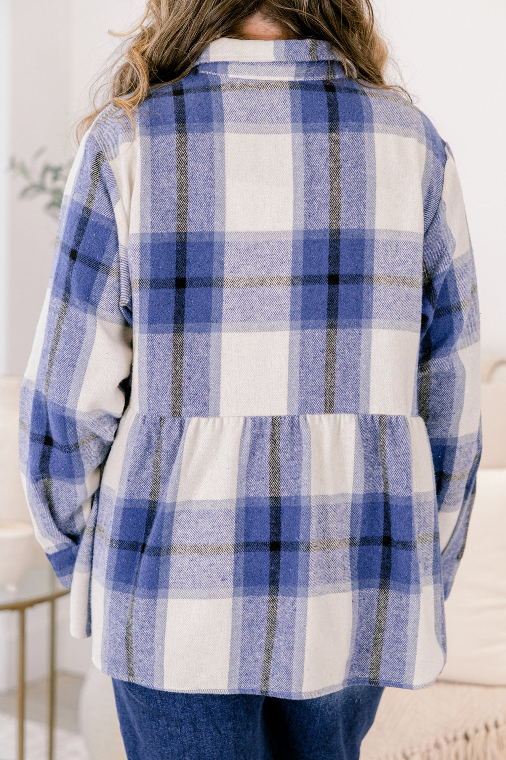 Cozy Plaid Babydoll Shacket, Navy
