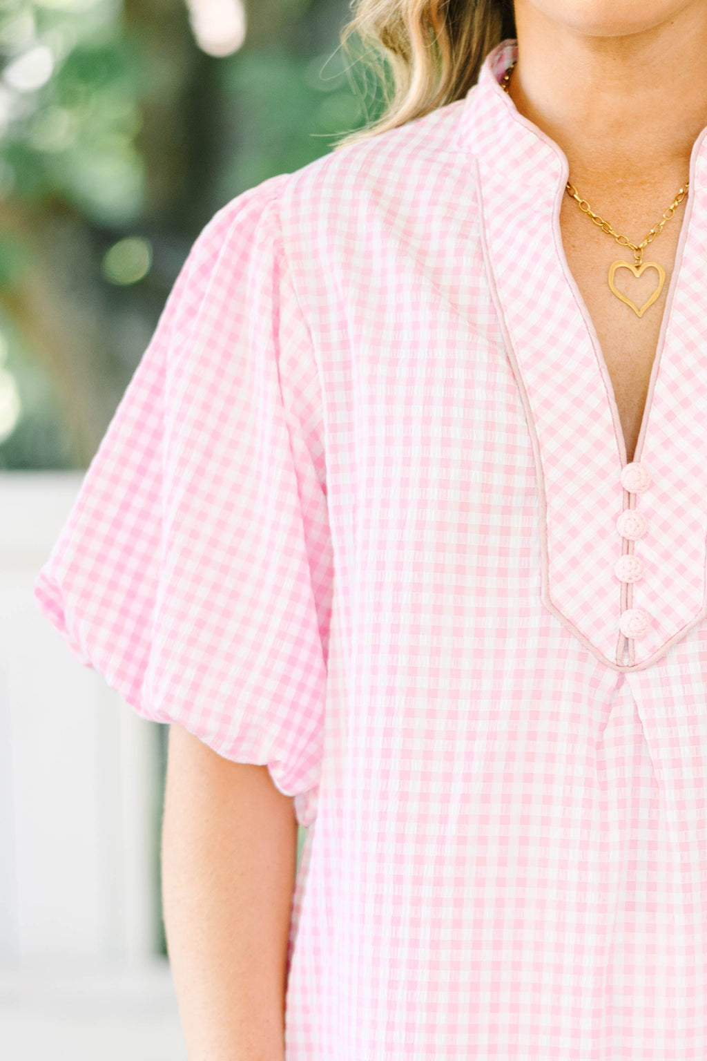 Created Beauty Top, Pink Gingham