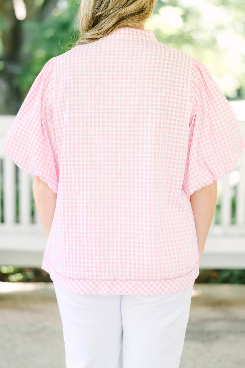 Created Beauty Top, Pink Gingham