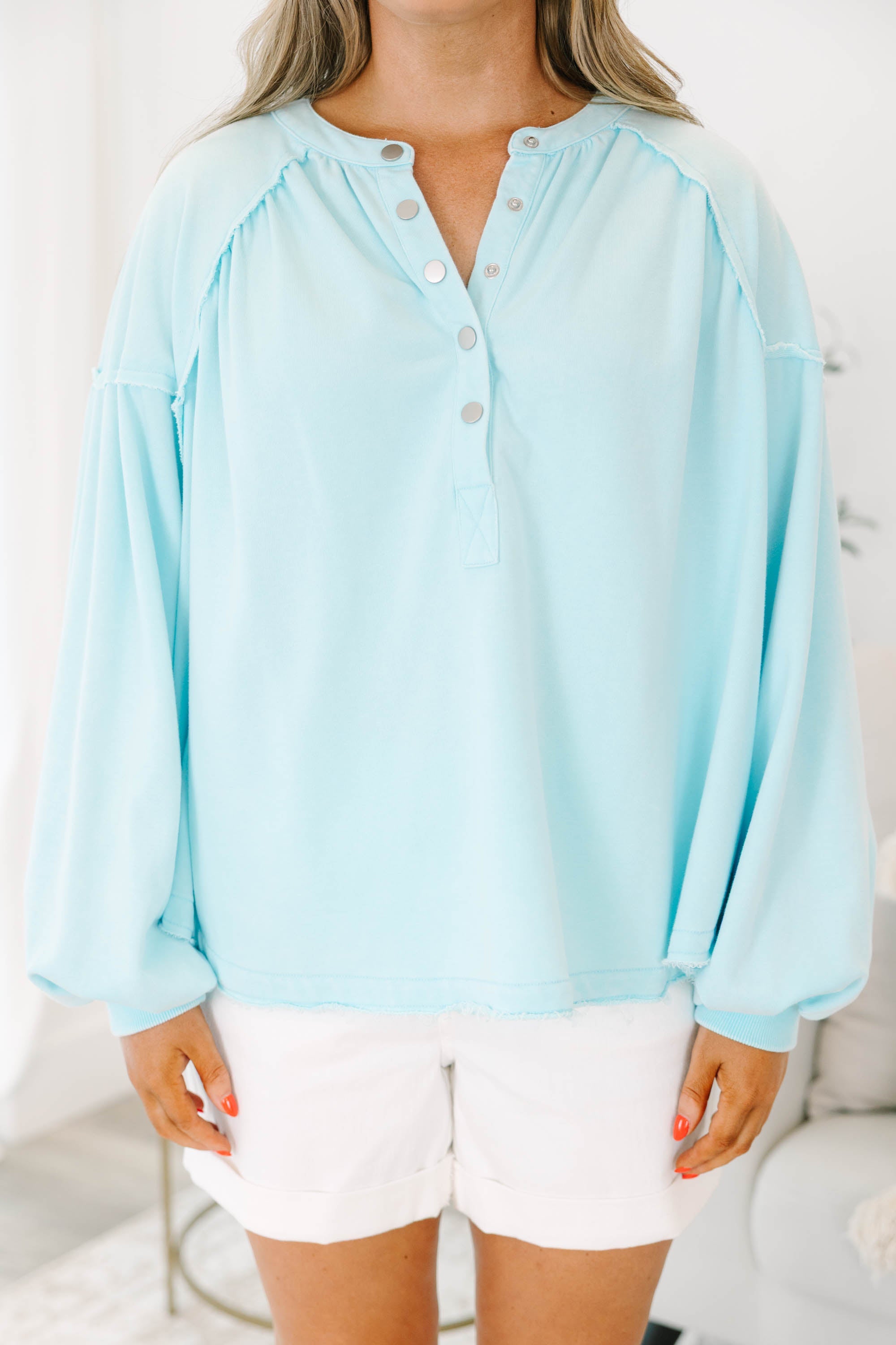 Crimson Sunset Pullover, Light Blue