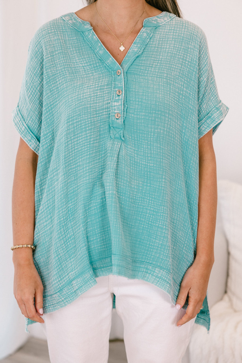 Cute And Carefree Top, Dusty Teal