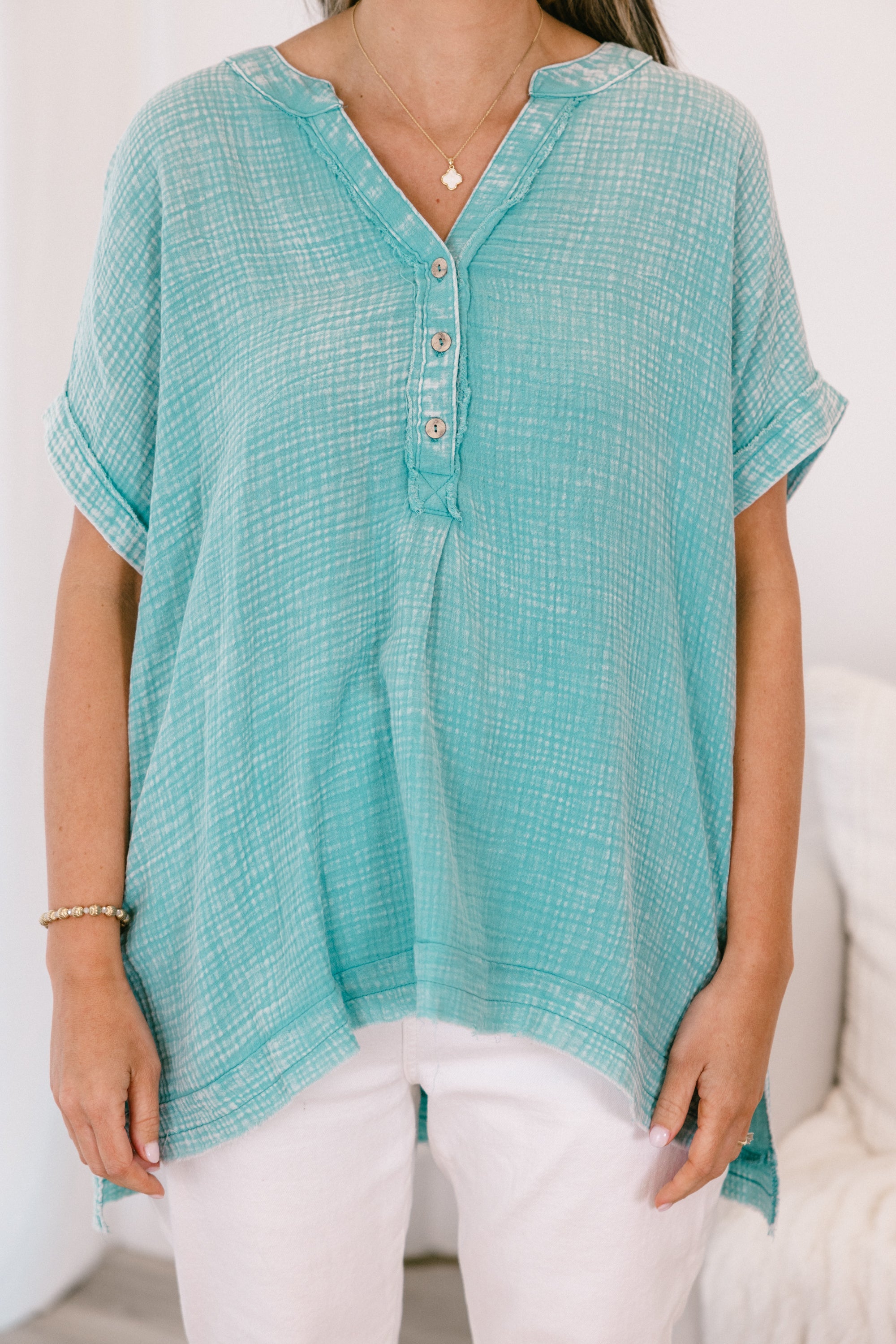 Cute And Carefree Top, Dusty Teal