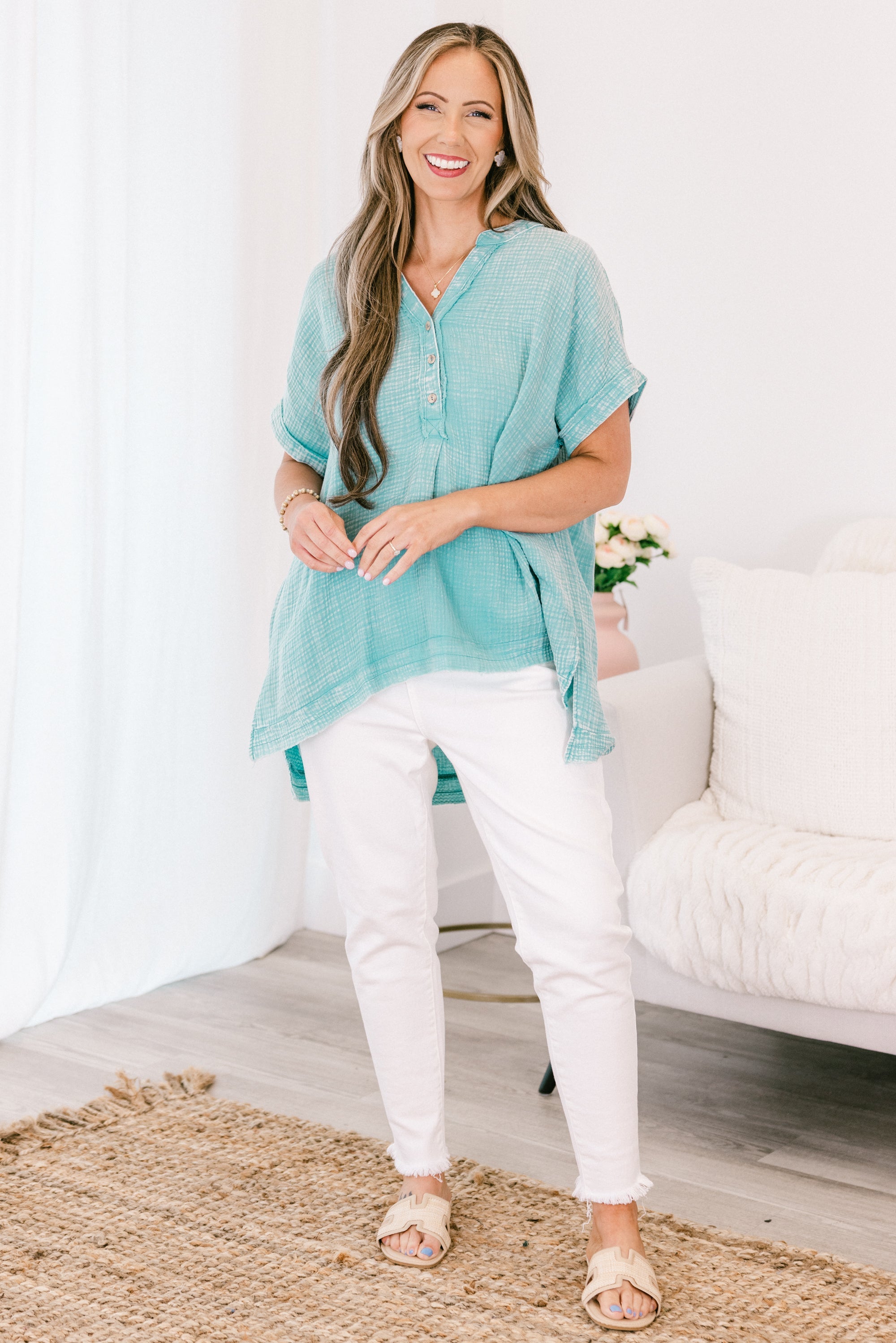 Cute And Carefree Top, Dusty Teal