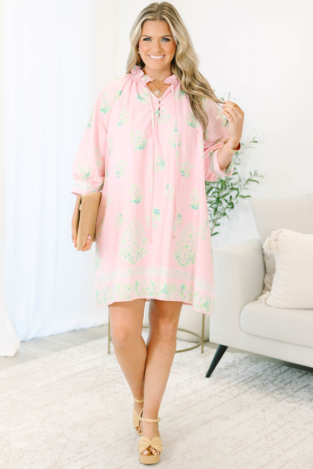 Cute As A Button Dress, Pink