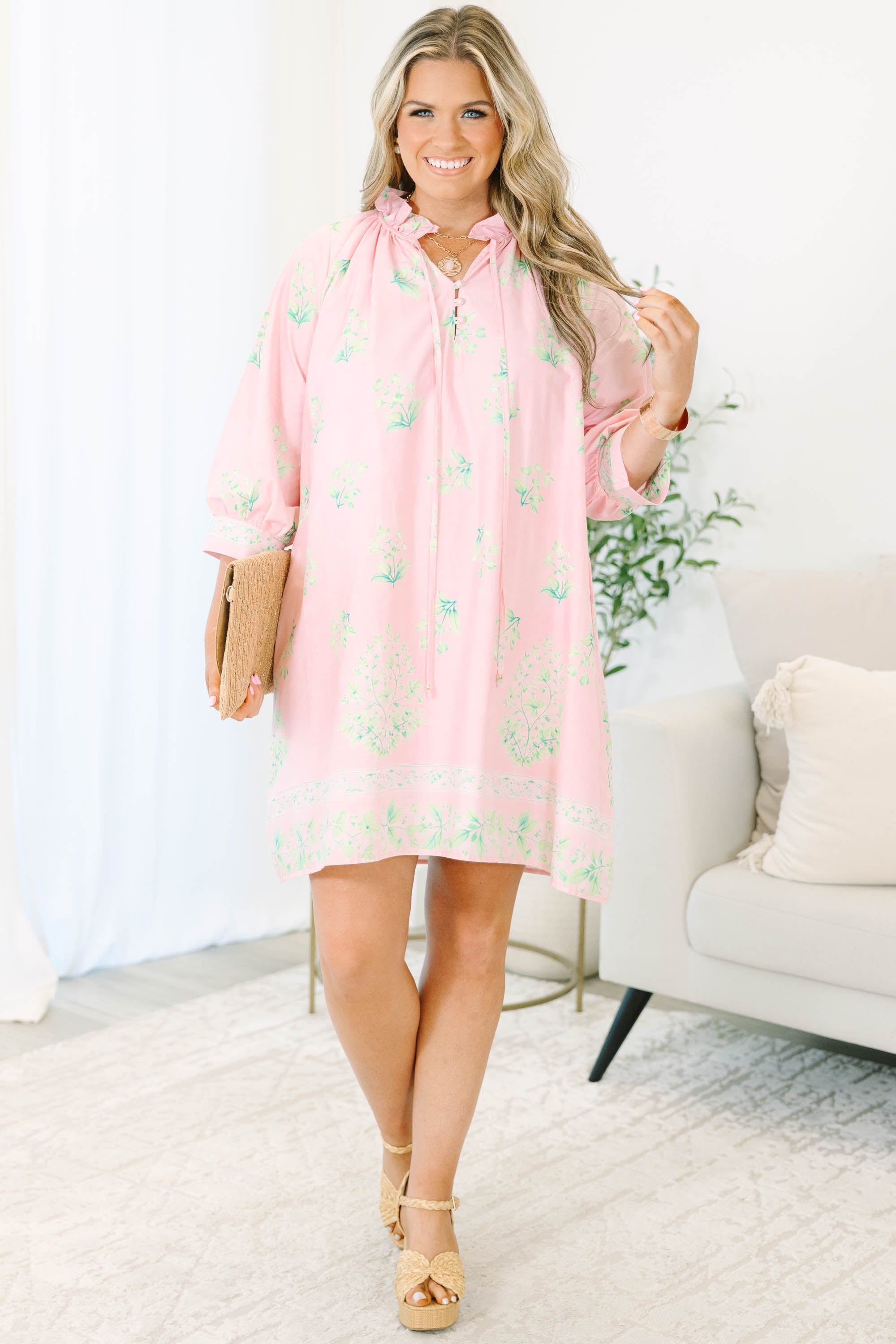 Cute As A Button Dress, Pink