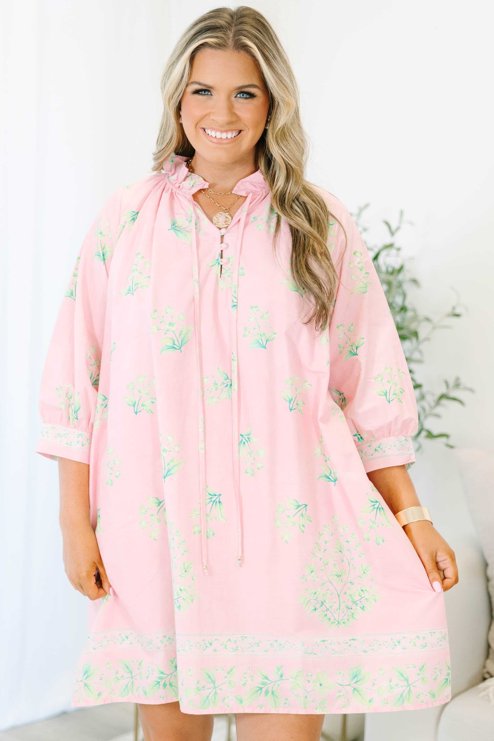 Cute As A Button Dress, Pink