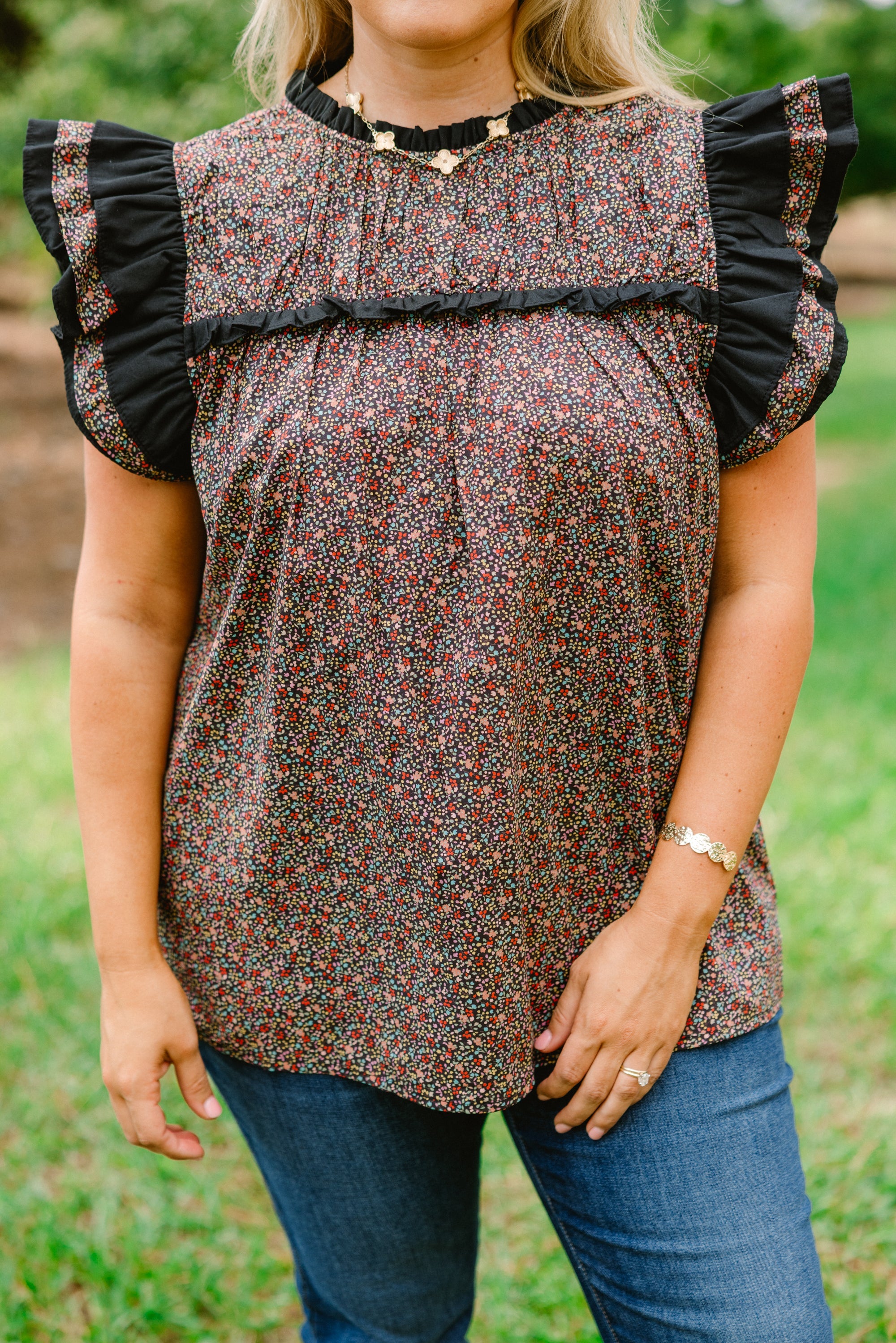 Daisy Dreams Top, Black Multi