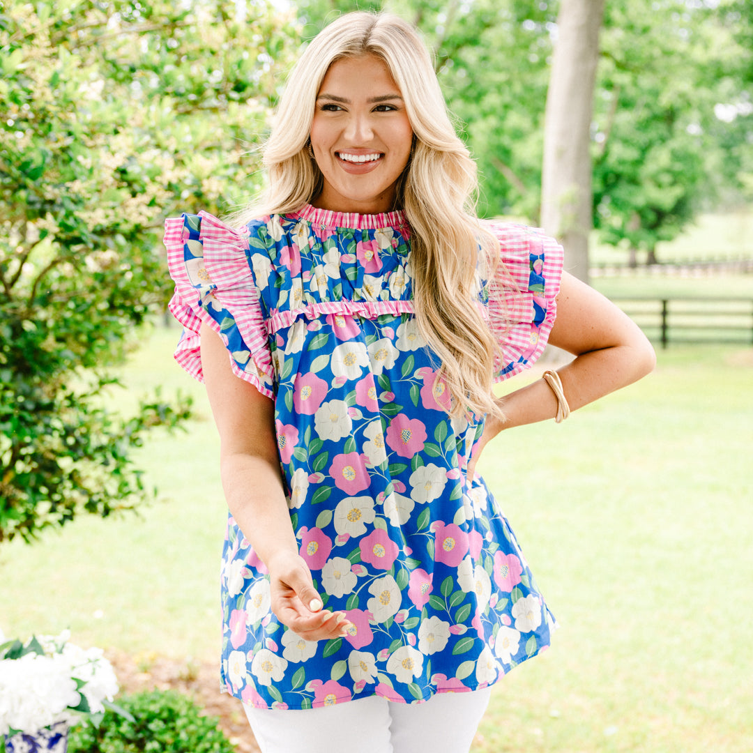 Daisy Dreams Top, Blue-White