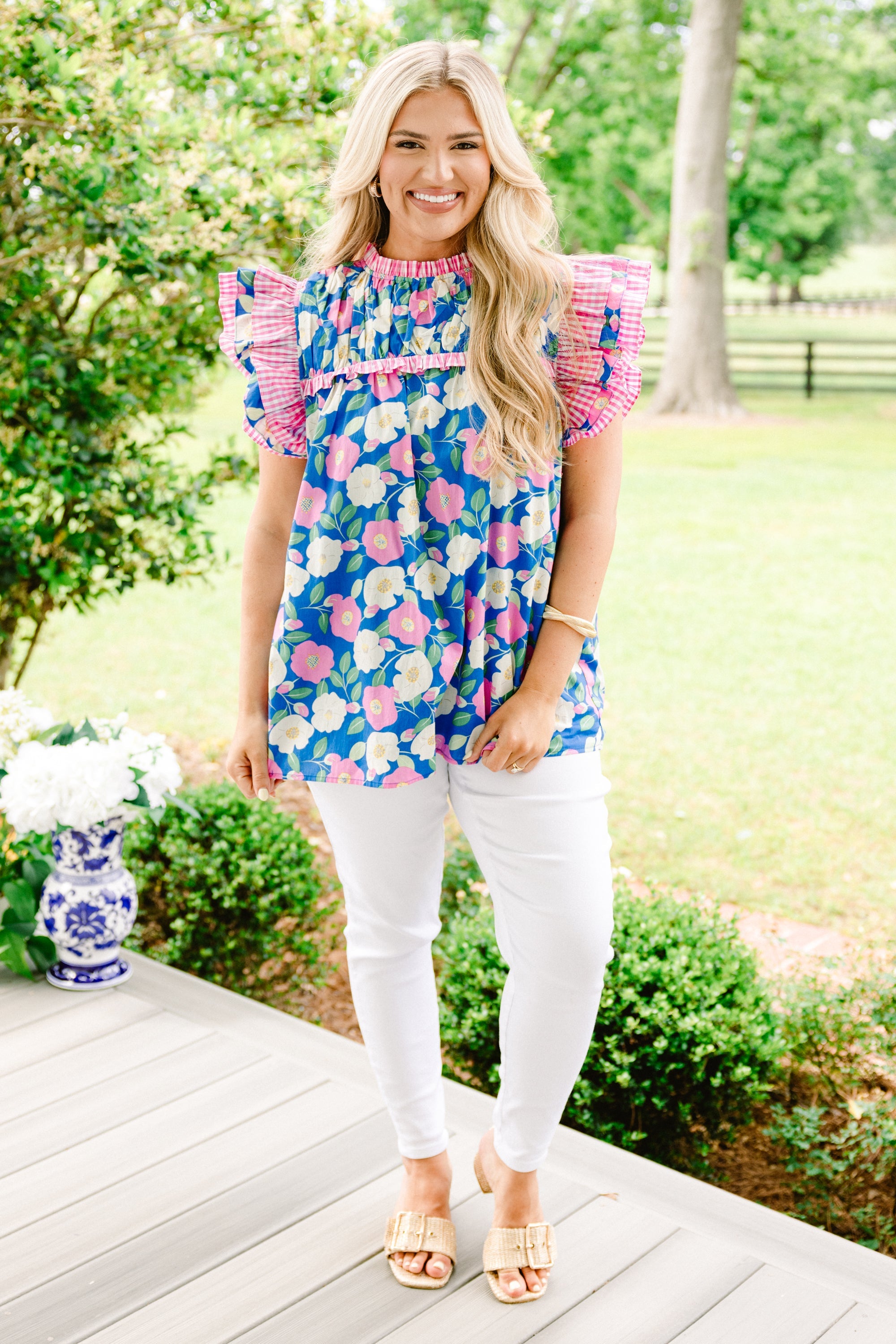 Daisy Dreams Top, Blue-White