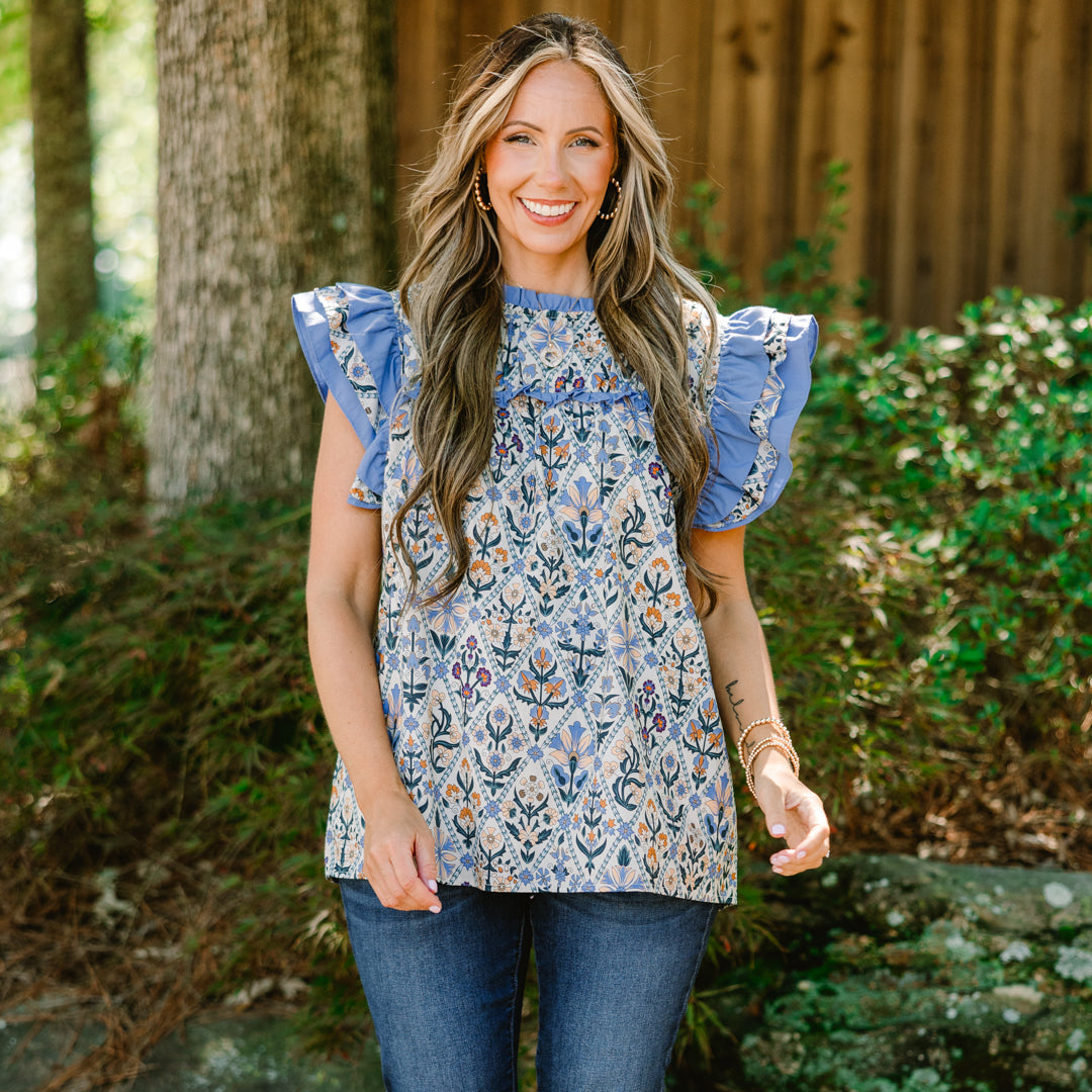 Daisy Dreams Top, Blue Block