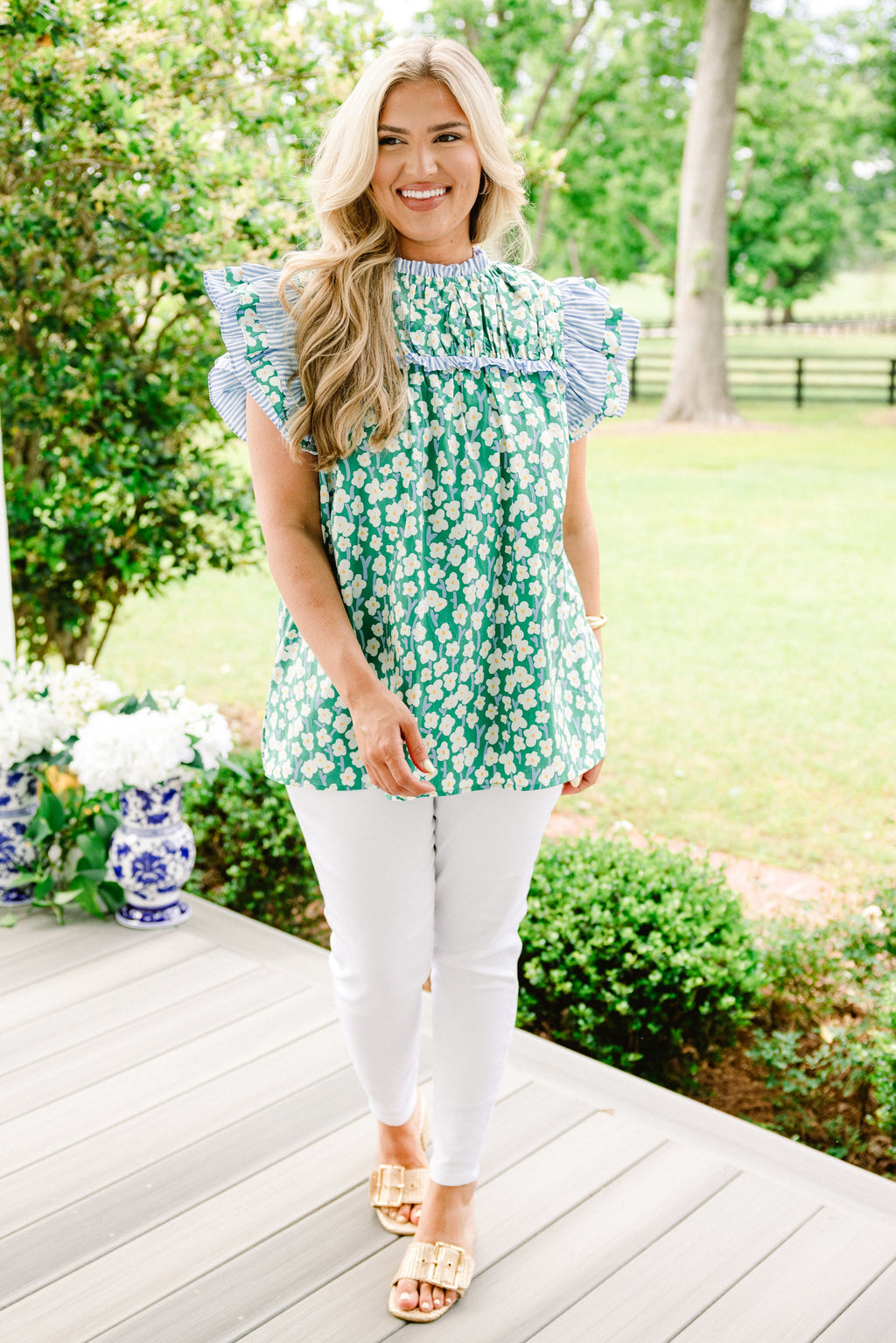Daisy Dreams Top, Green Floral
