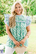Daisy Dreams Top, Green Floral