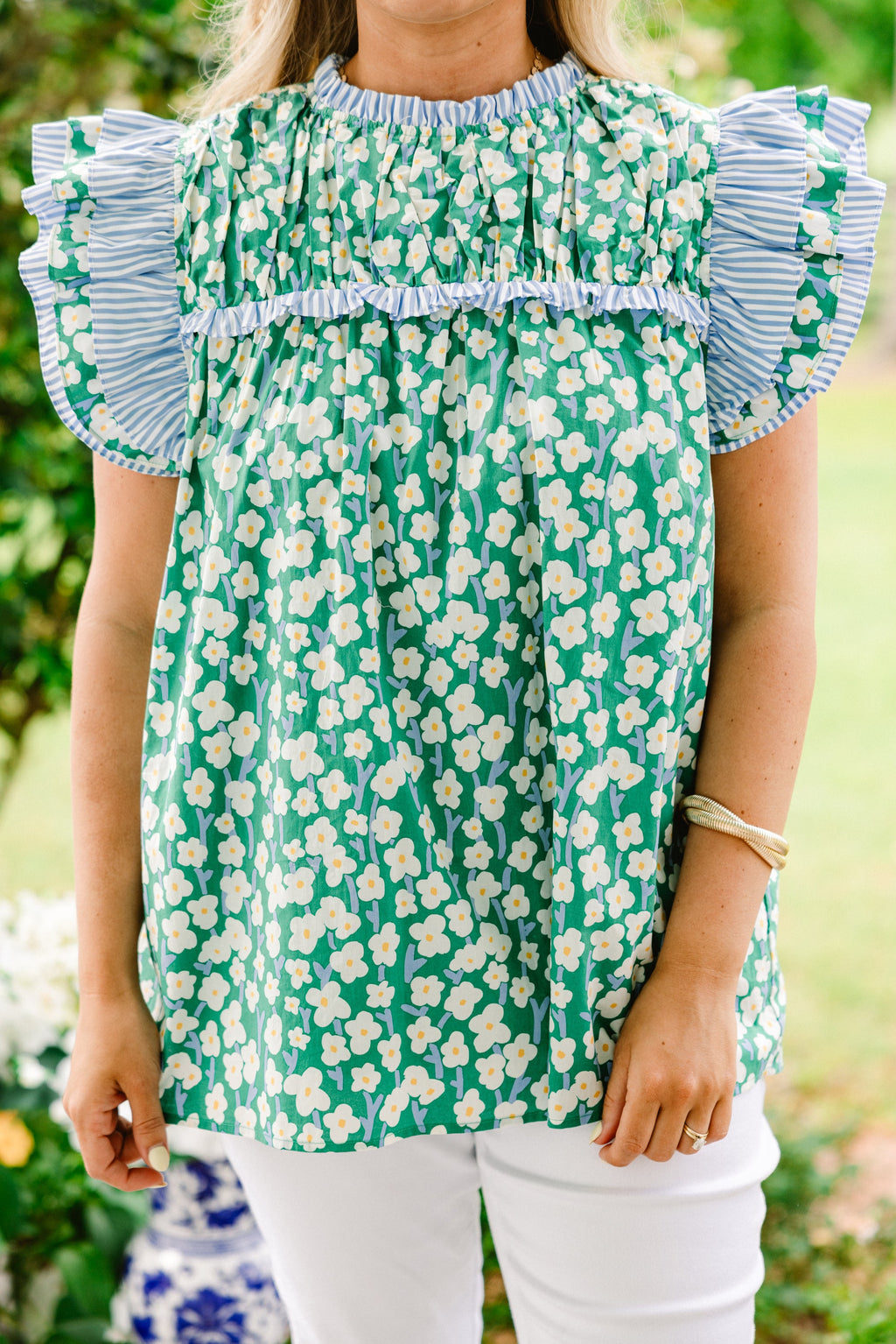 Daisy Dreams Top, Green Floral