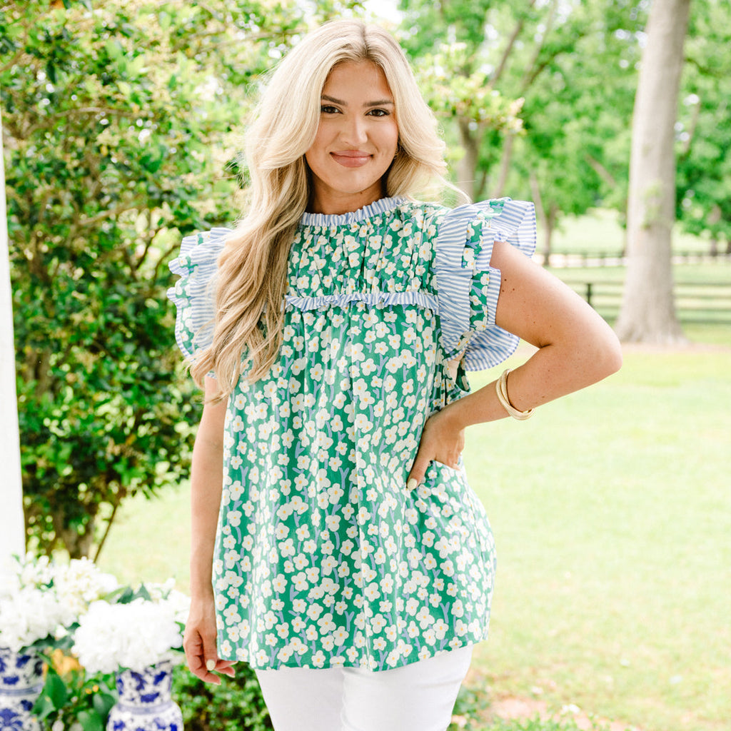 Daisy Dreams Top, Green Floral