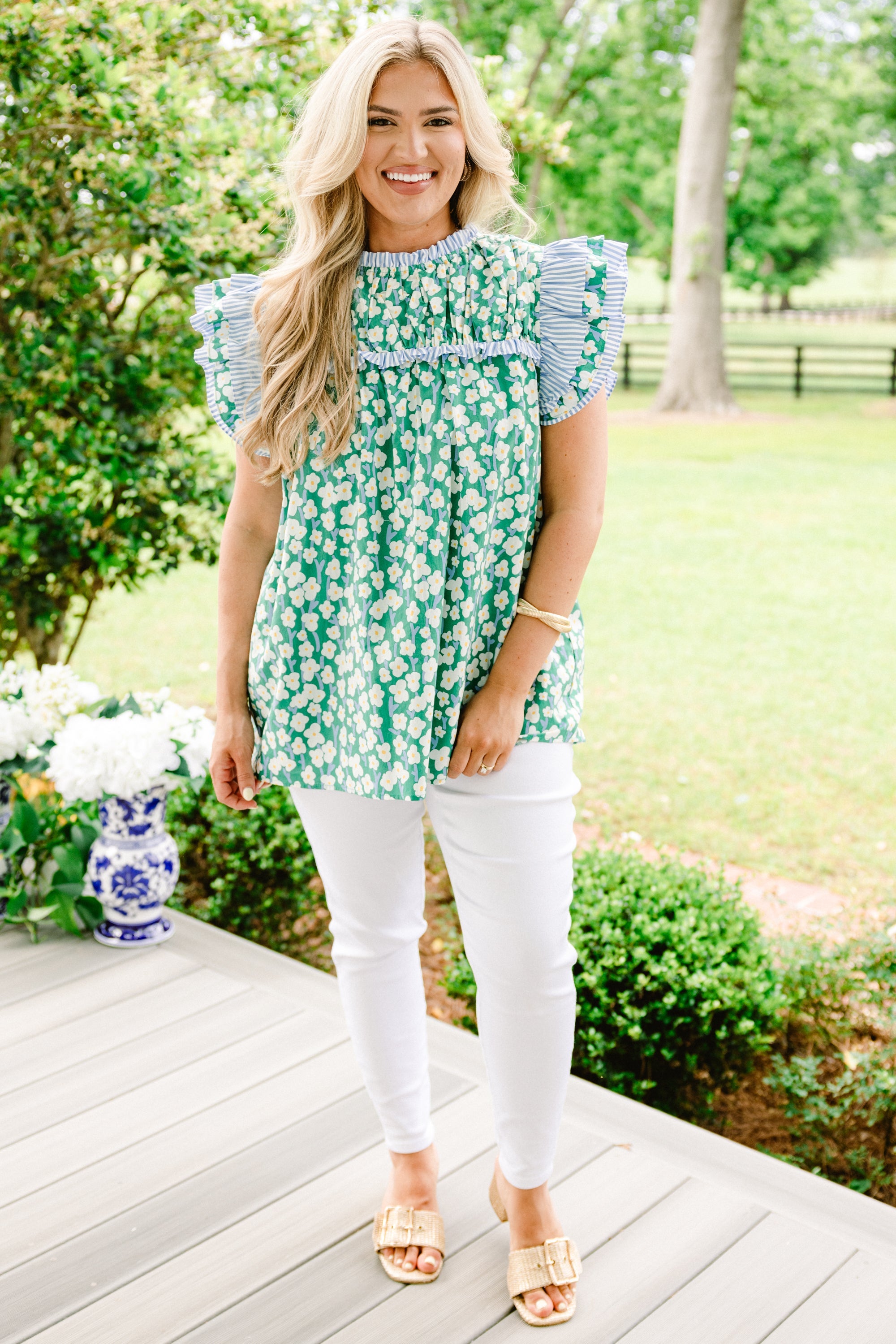 Daisy Dreams Top, Green Floral