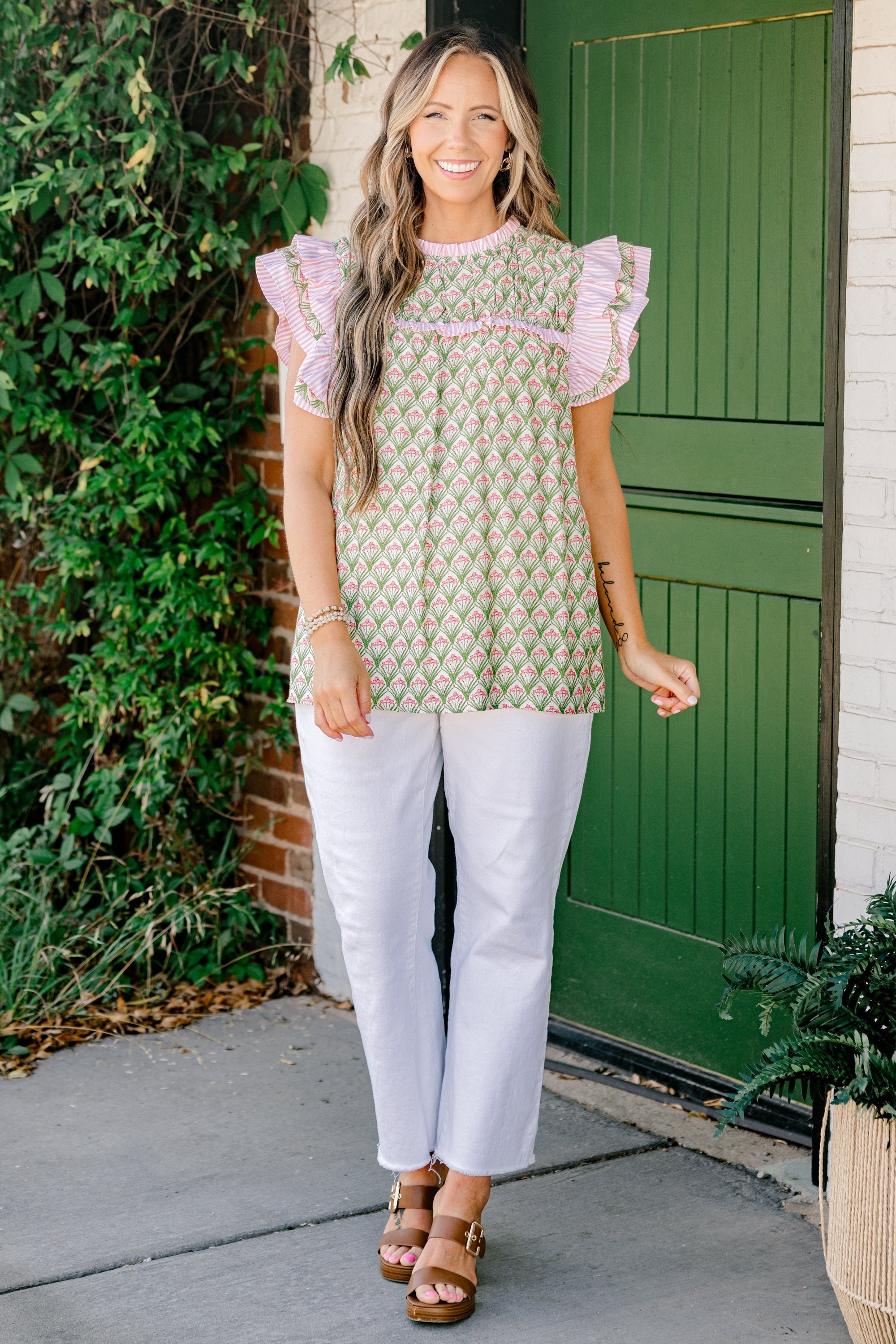 Daisy Dreams Top, Green-Pink