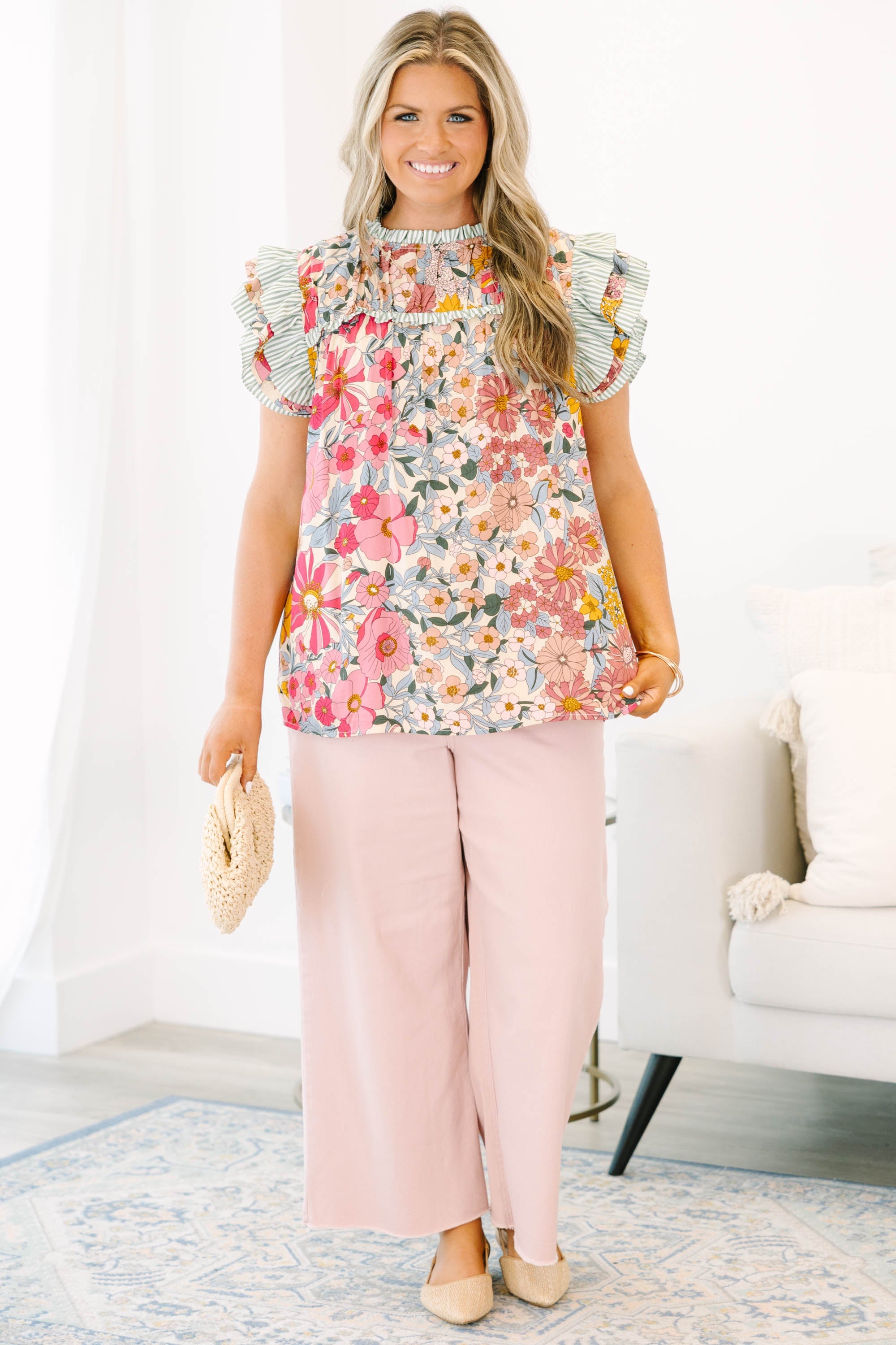 Daisy Dreams Top, Pink-Olive
