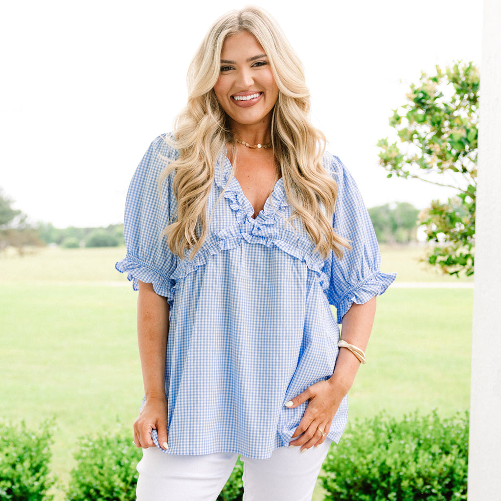 Dancing For Fun Top, Blue Gingham