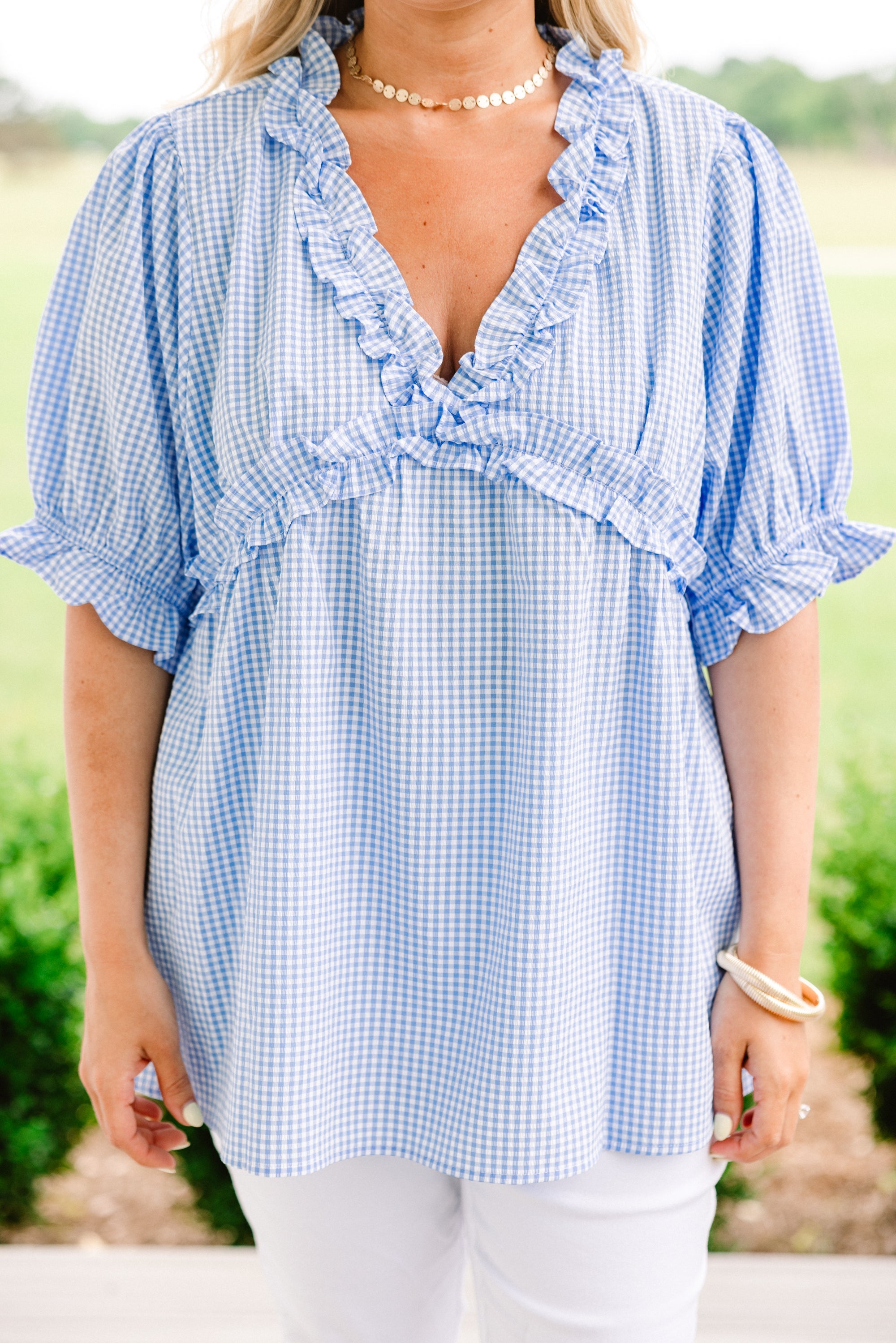 Dancing For Fun Top, Blue Gingham