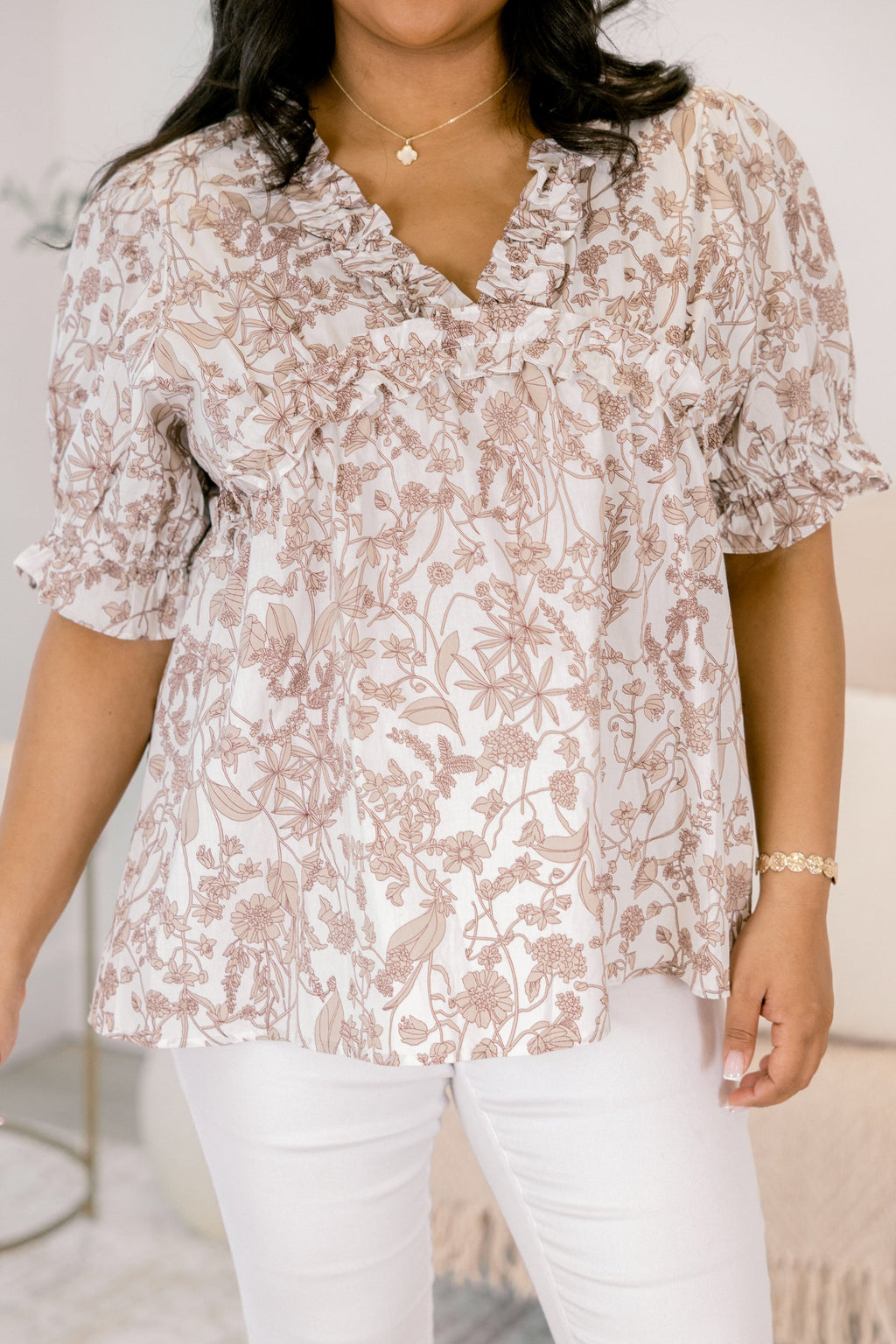 Dancing For Fun Top, Taupe Floral