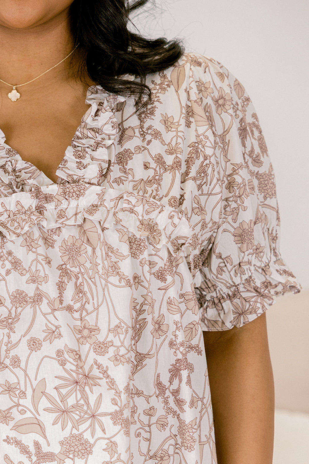 Dancing For Fun Top, Taupe Floral