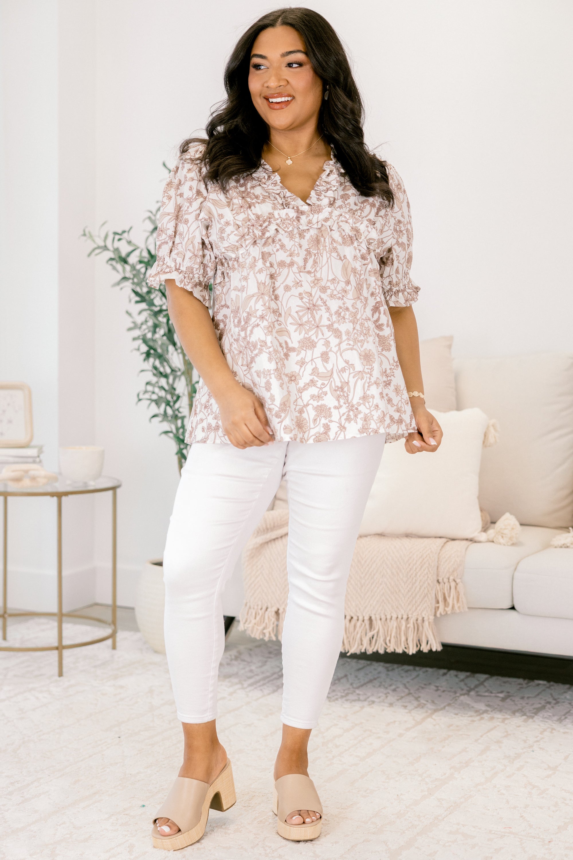 Dancing For Fun Top, Taupe Floral