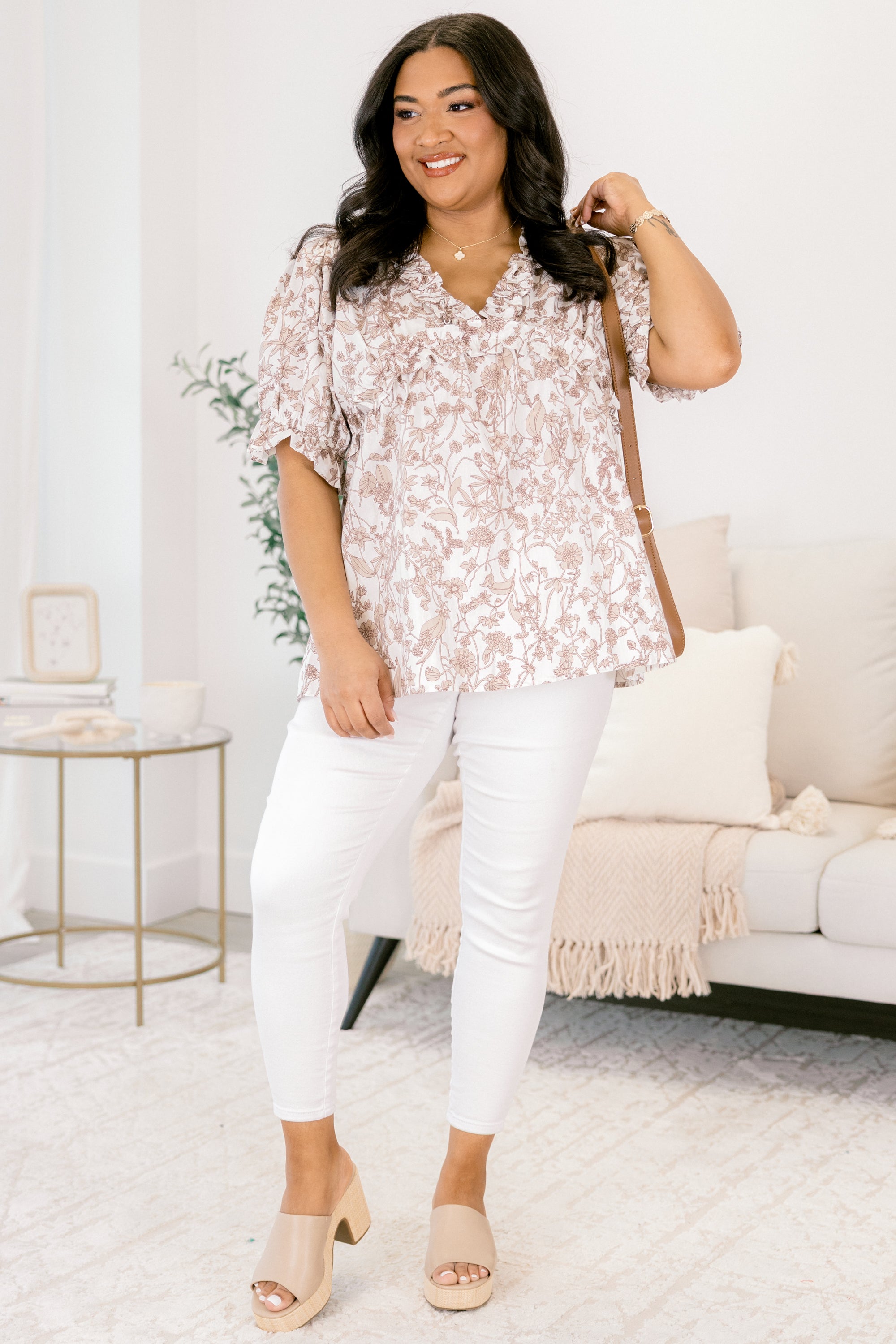 Dancing For Fun Top, Taupe Floral