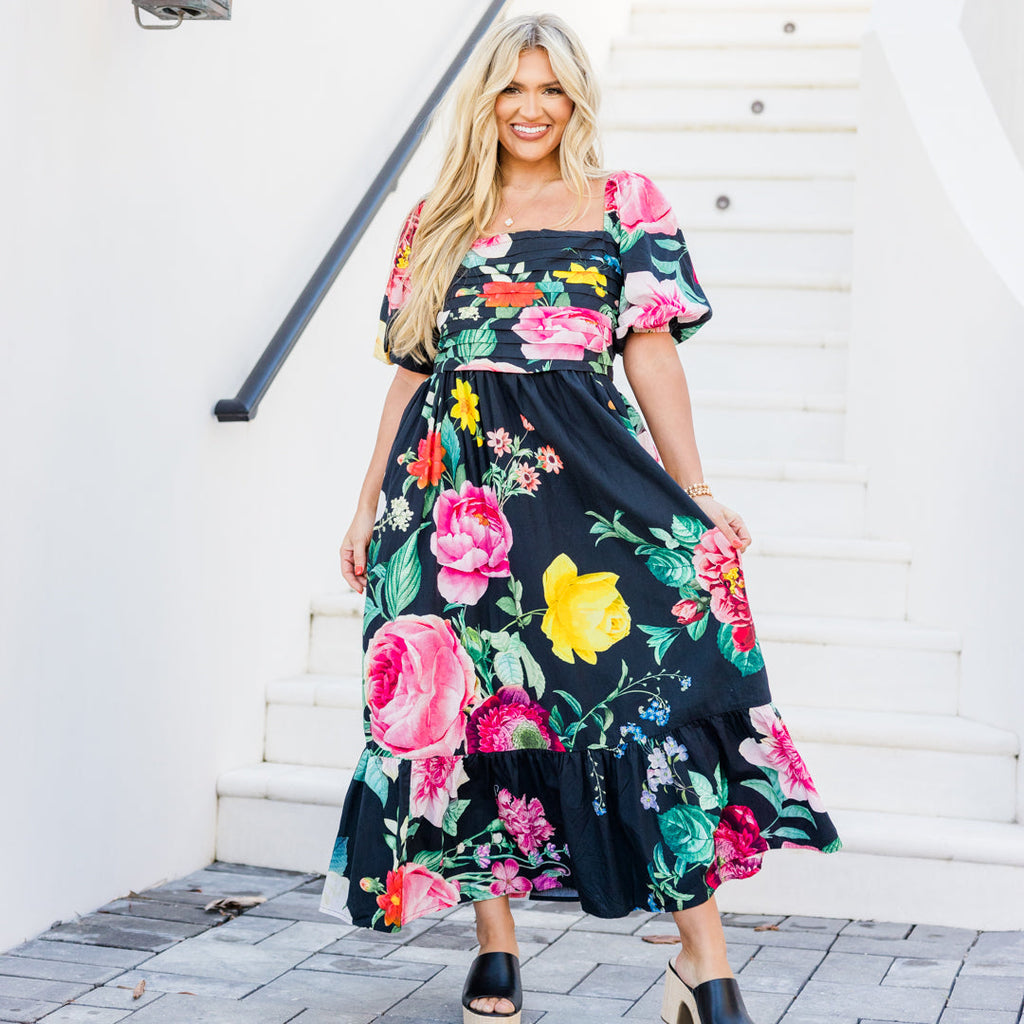 Dare To Be Darling Dress, Black Floral