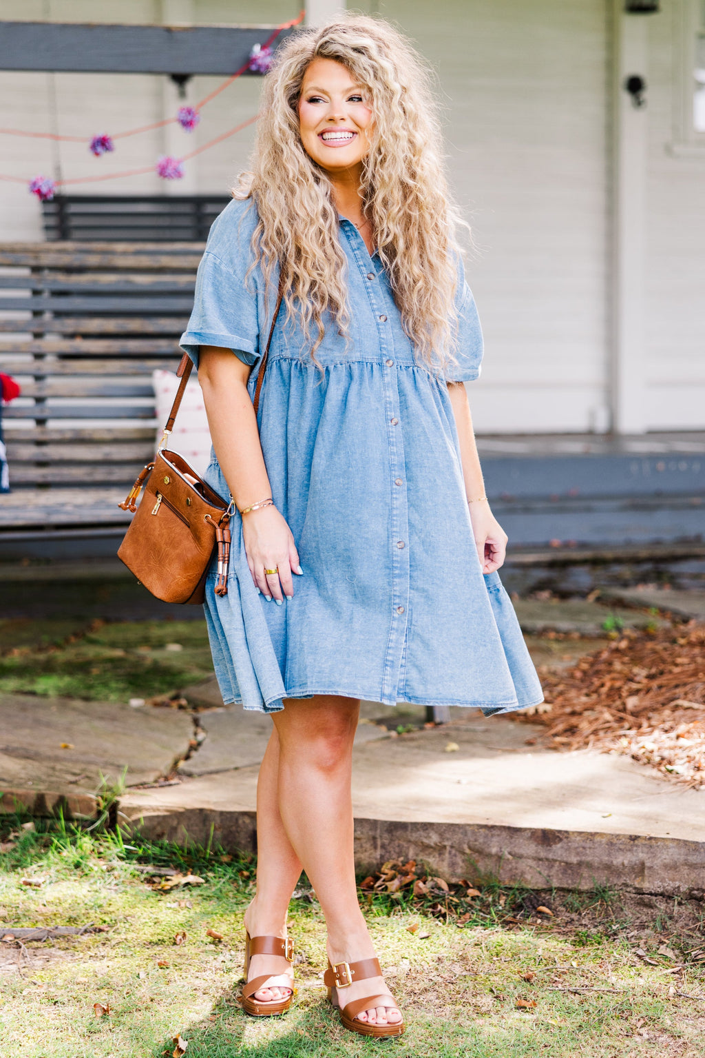 Darling Denim Babydoll Dress, Medium Wash