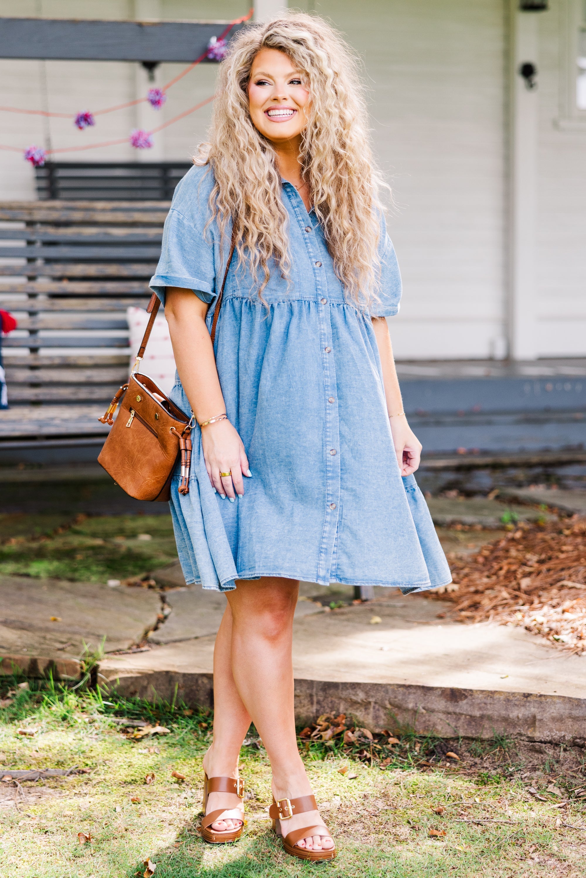 Darling Denim Babydoll Dress, Medium Wash