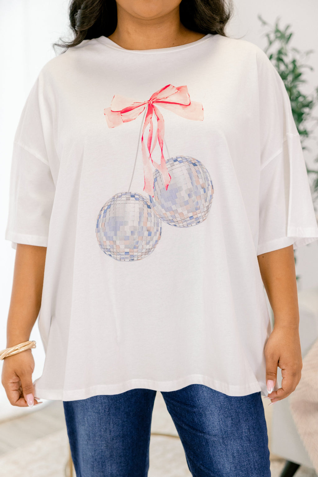 Disco Glam Boyfriend Tee, White