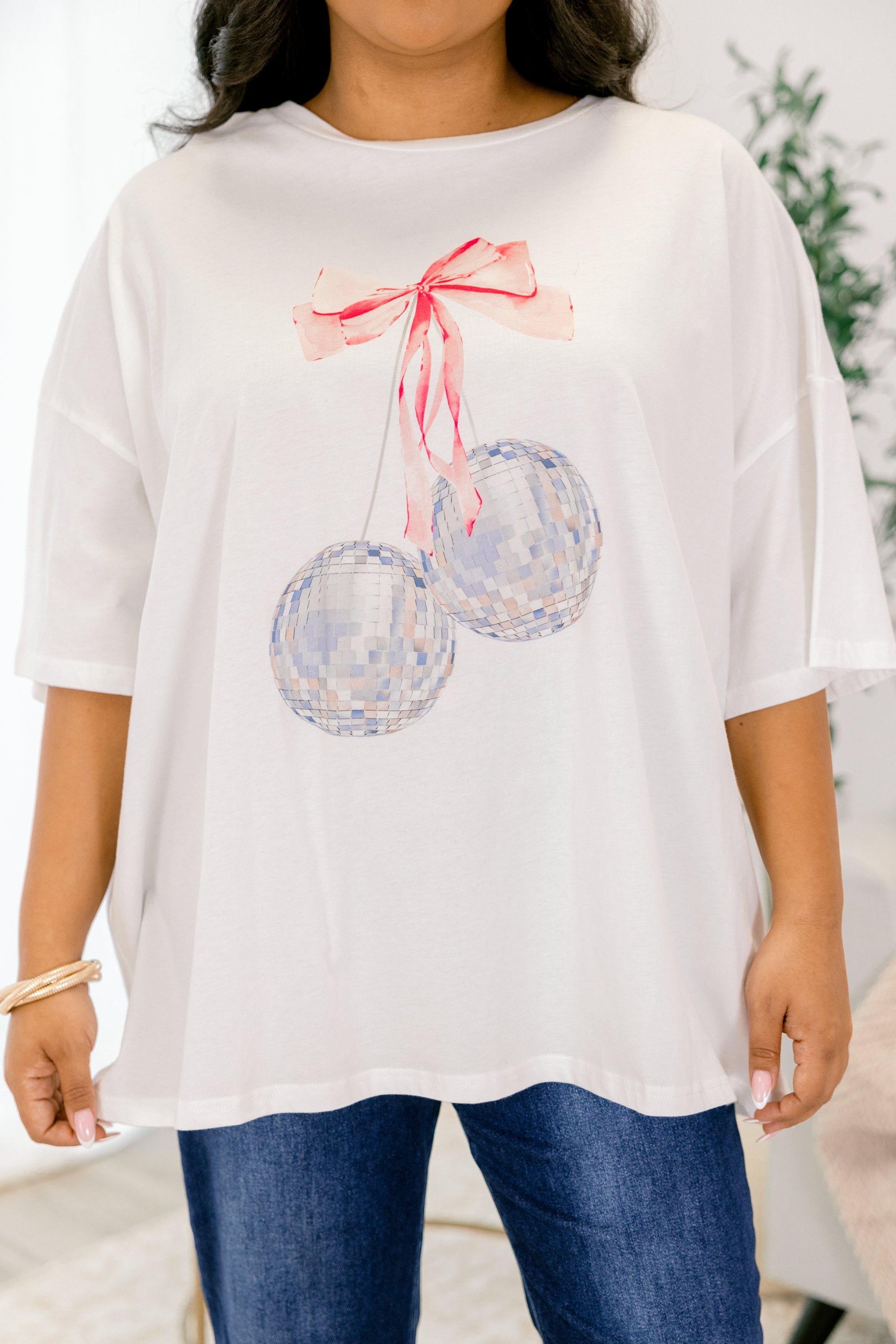Disco Glam Boyfriend Tee, White