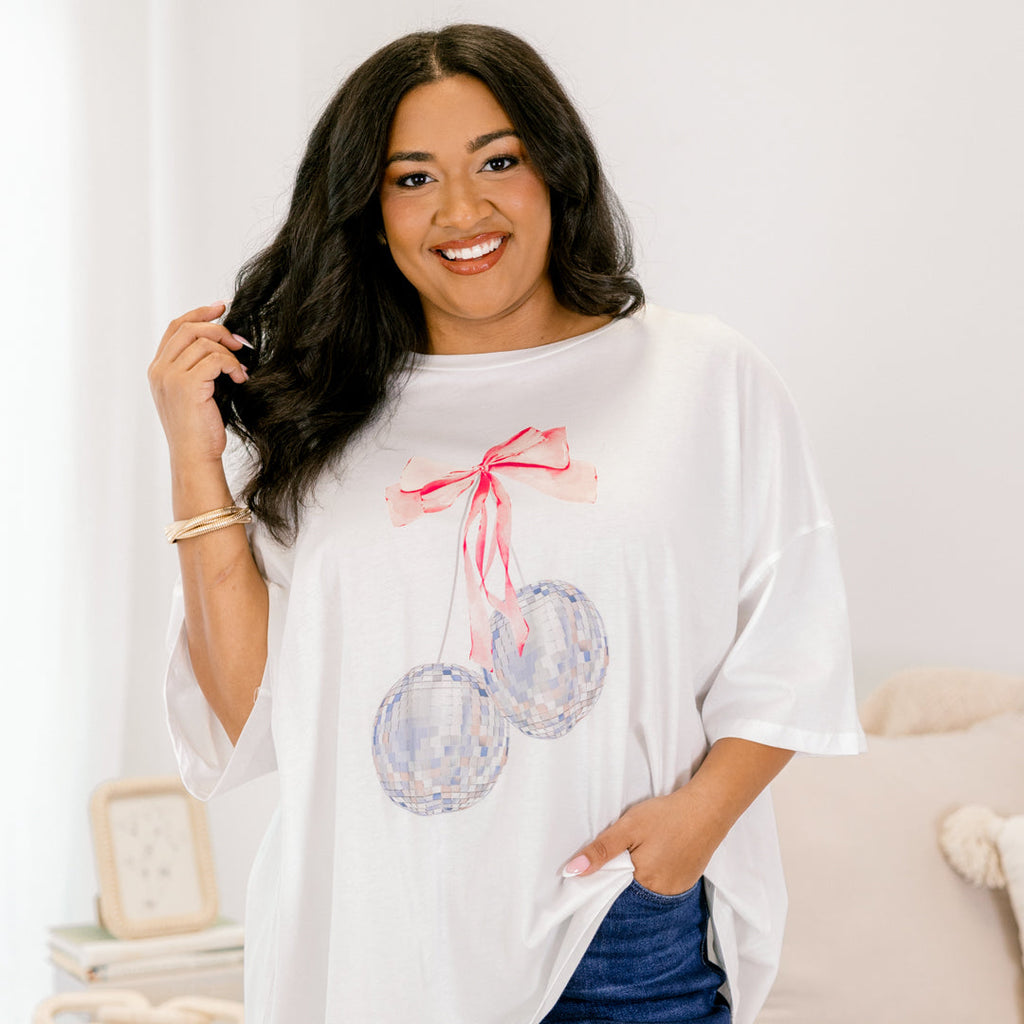 Disco Glam Boyfriend Tee, White