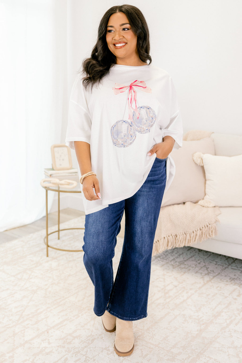 Disco Glam Boyfriend Tee, White