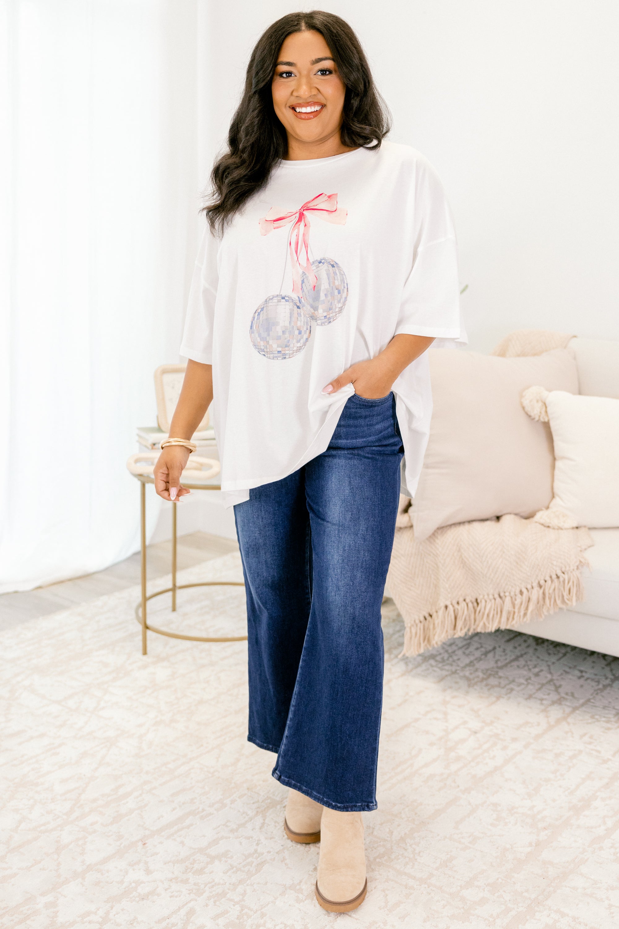 Disco Glam Boyfriend Tee, White