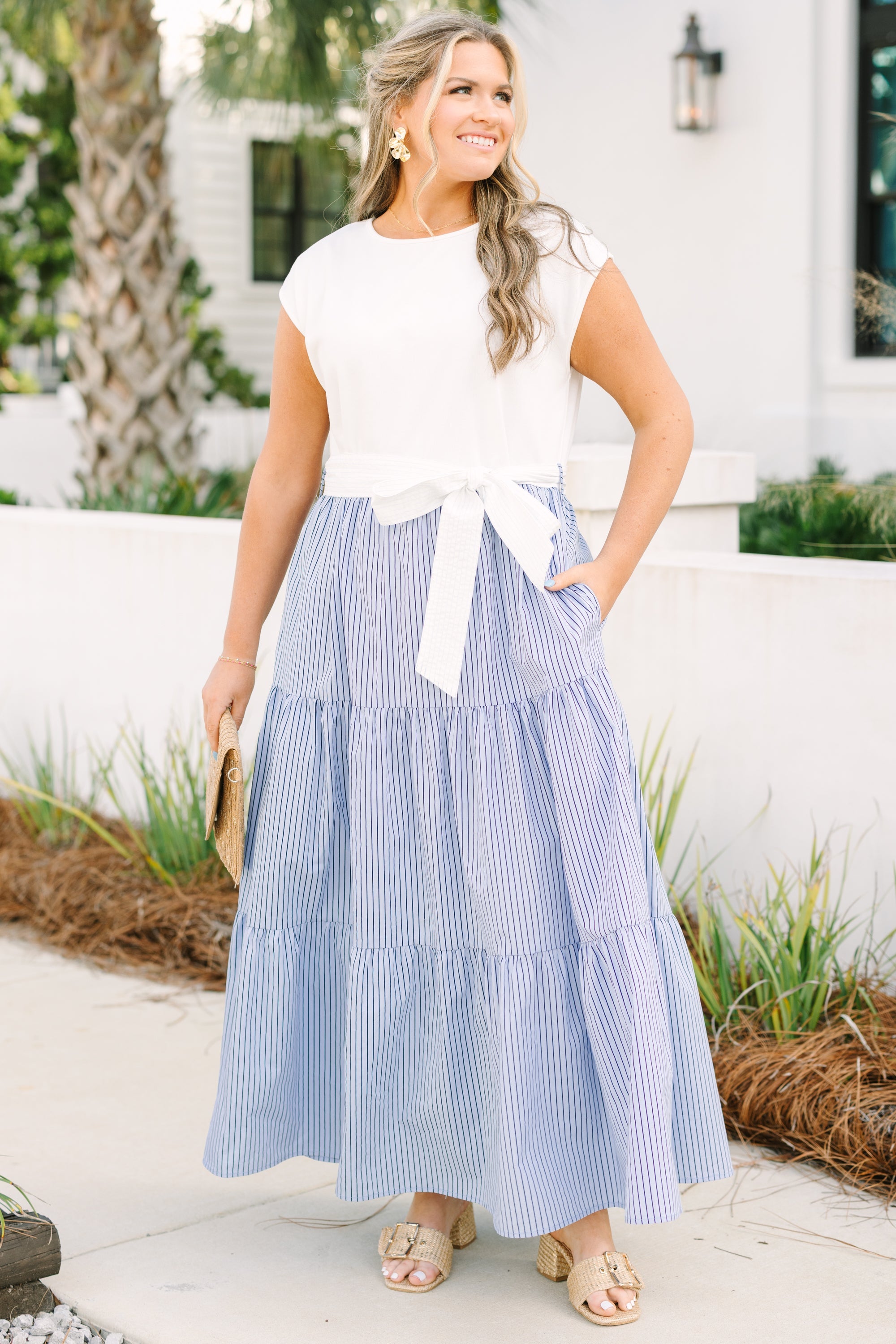 Doing It My Way Dress, Navy Stripe