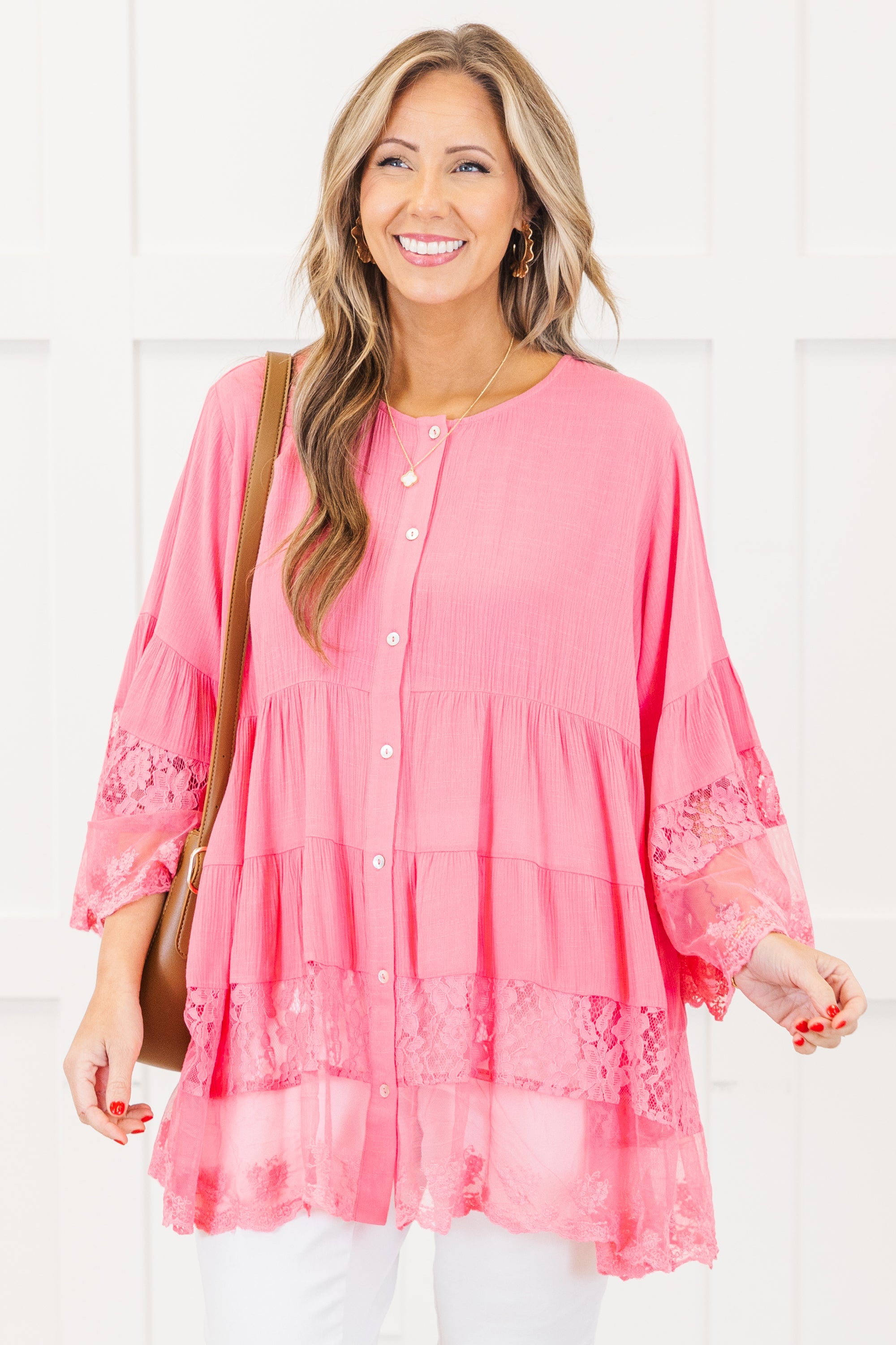 Don't Fail Me Now Blouse, Hot Pink