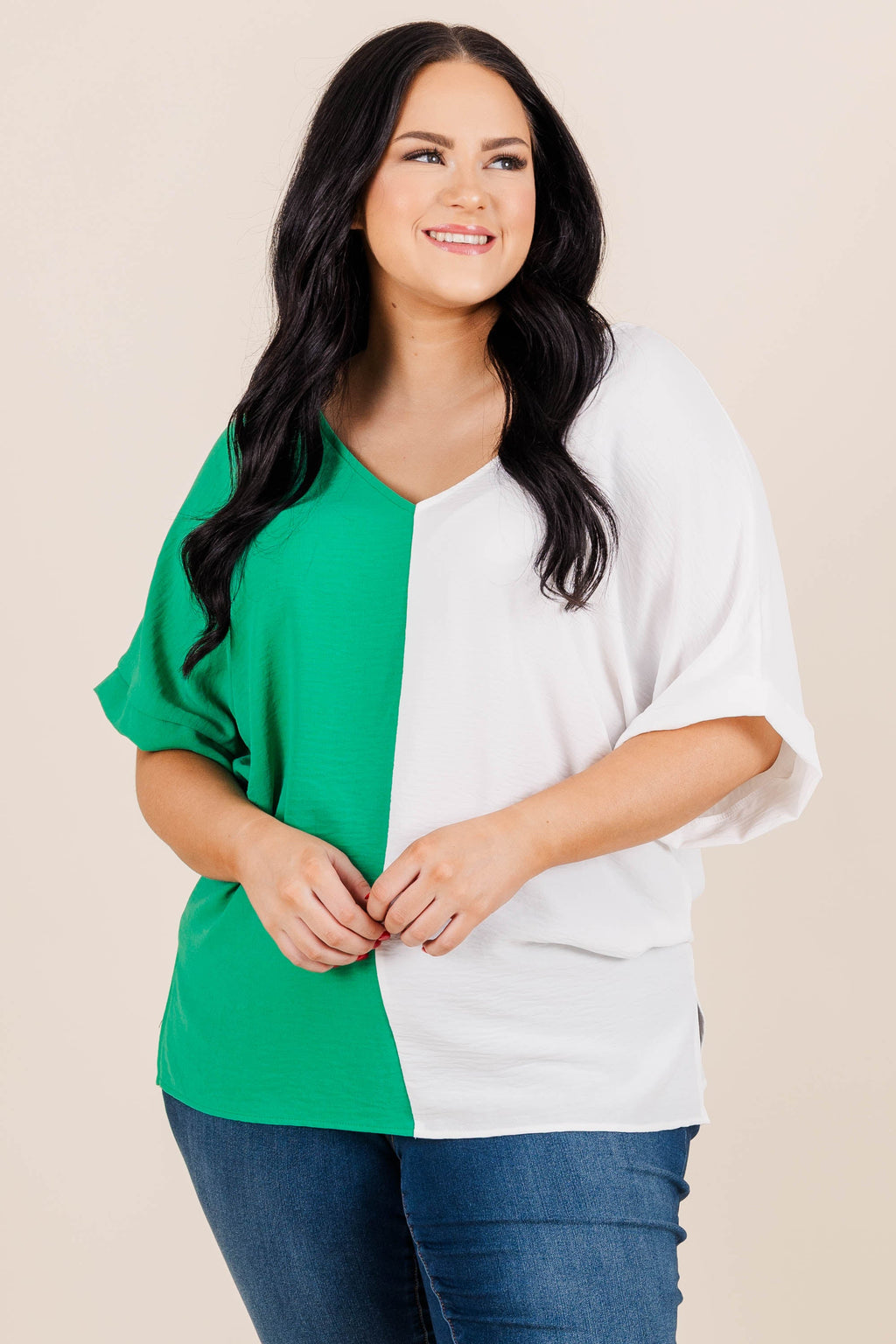 Double Dose of Color Top, Kelly/Off White